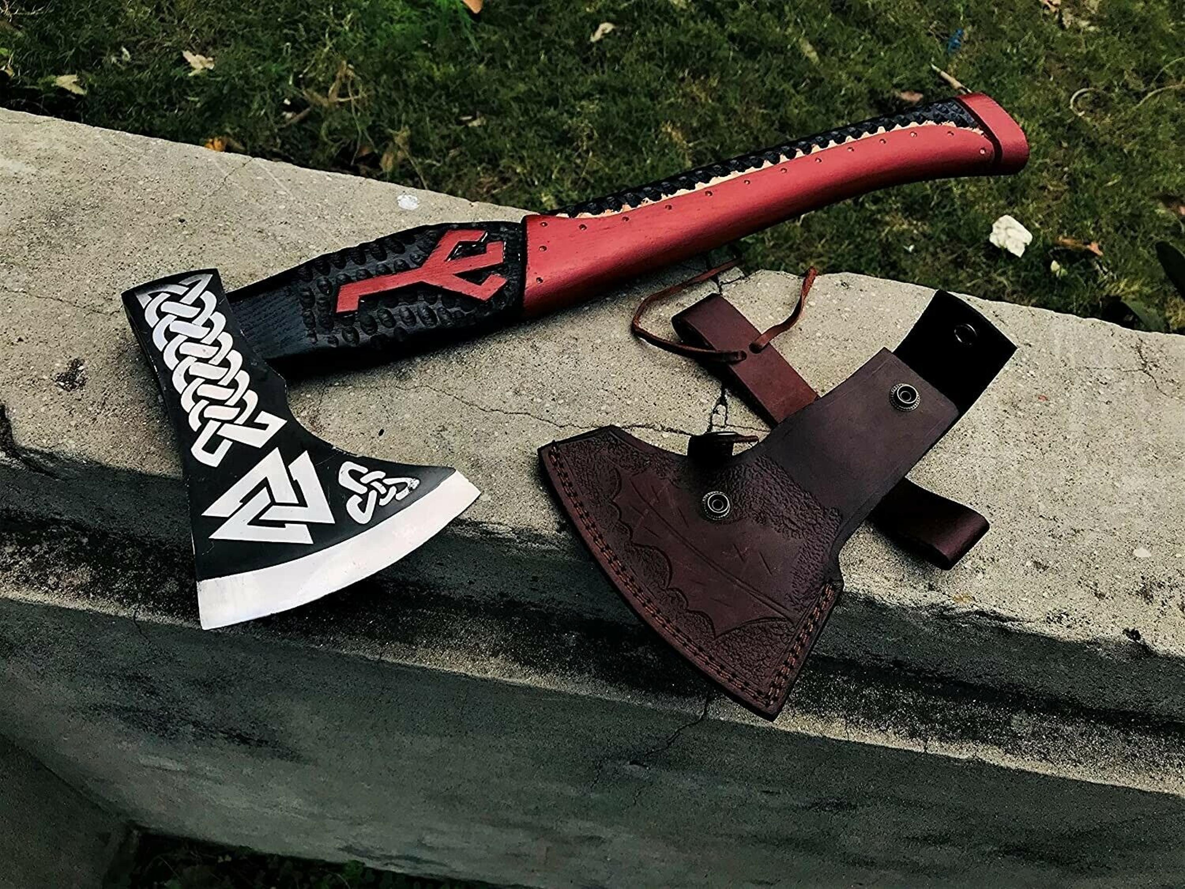 hand forged high carbon steel axe head – 20 inch custom outdoor camping & bushcraft blade