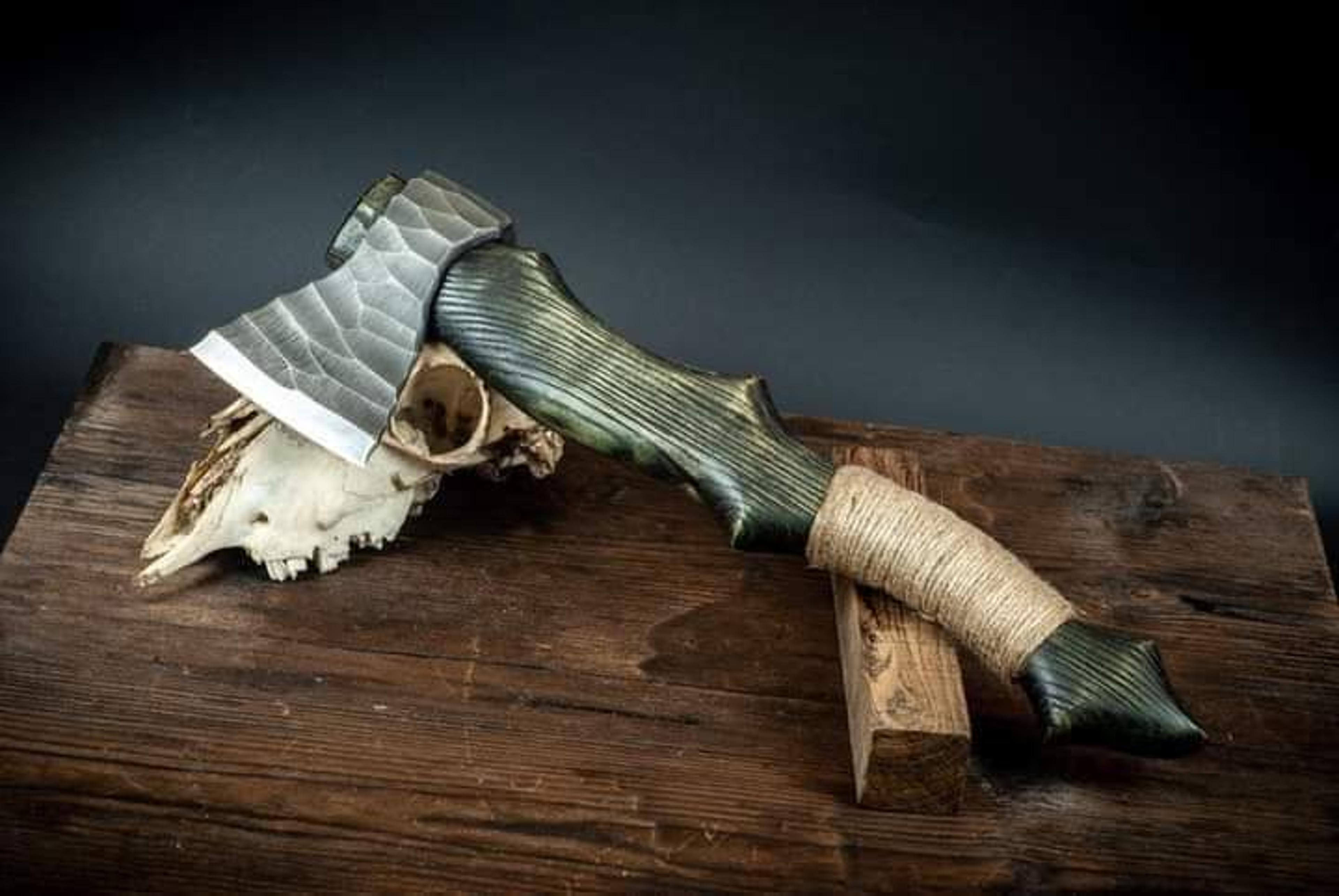 hand-forged viking bearded tomahawk – custom high-carbon steel hunting hatchet