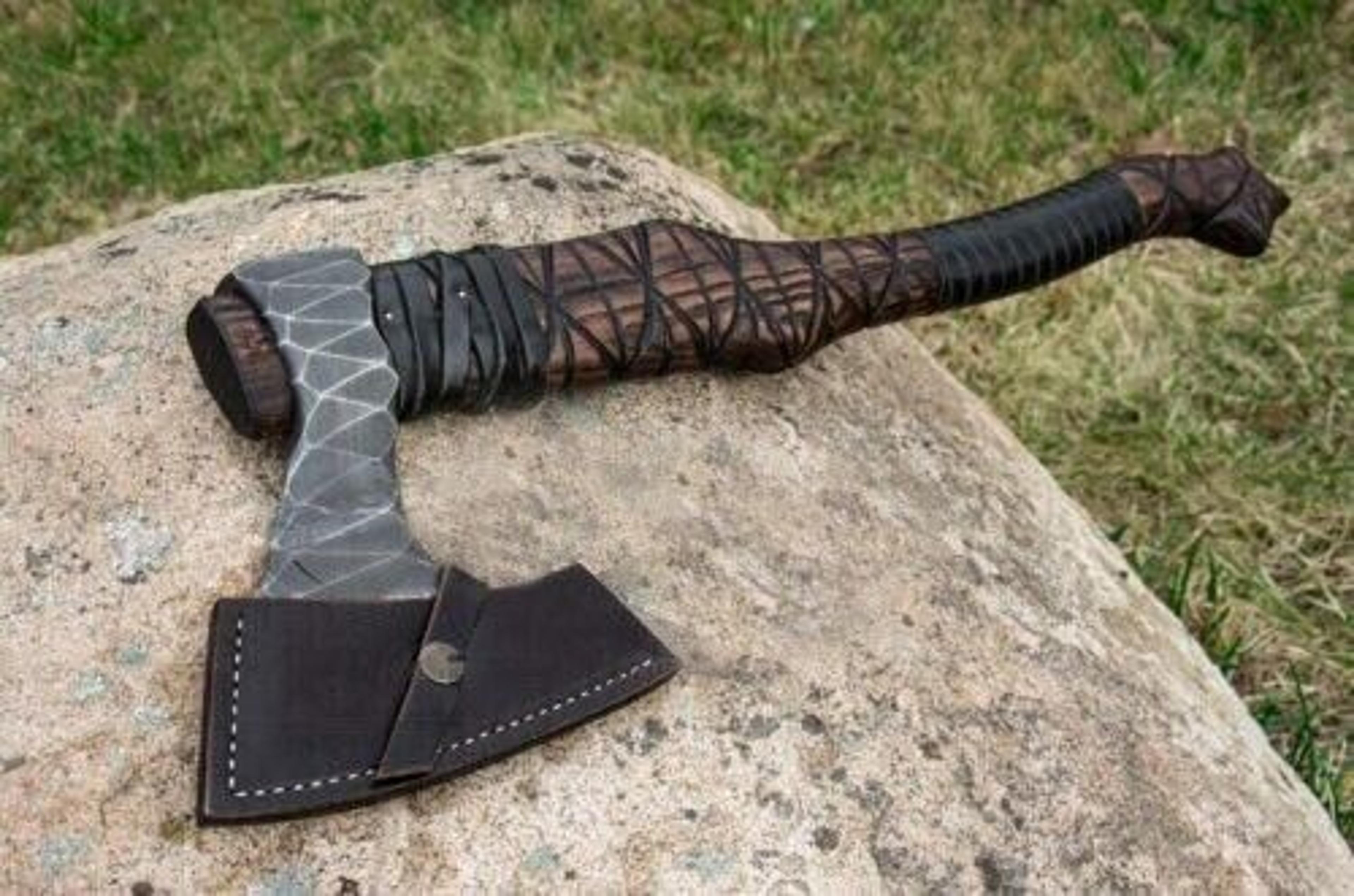 handmade high-carbon viking hatchet – bearded tactical tomahawk for hunting