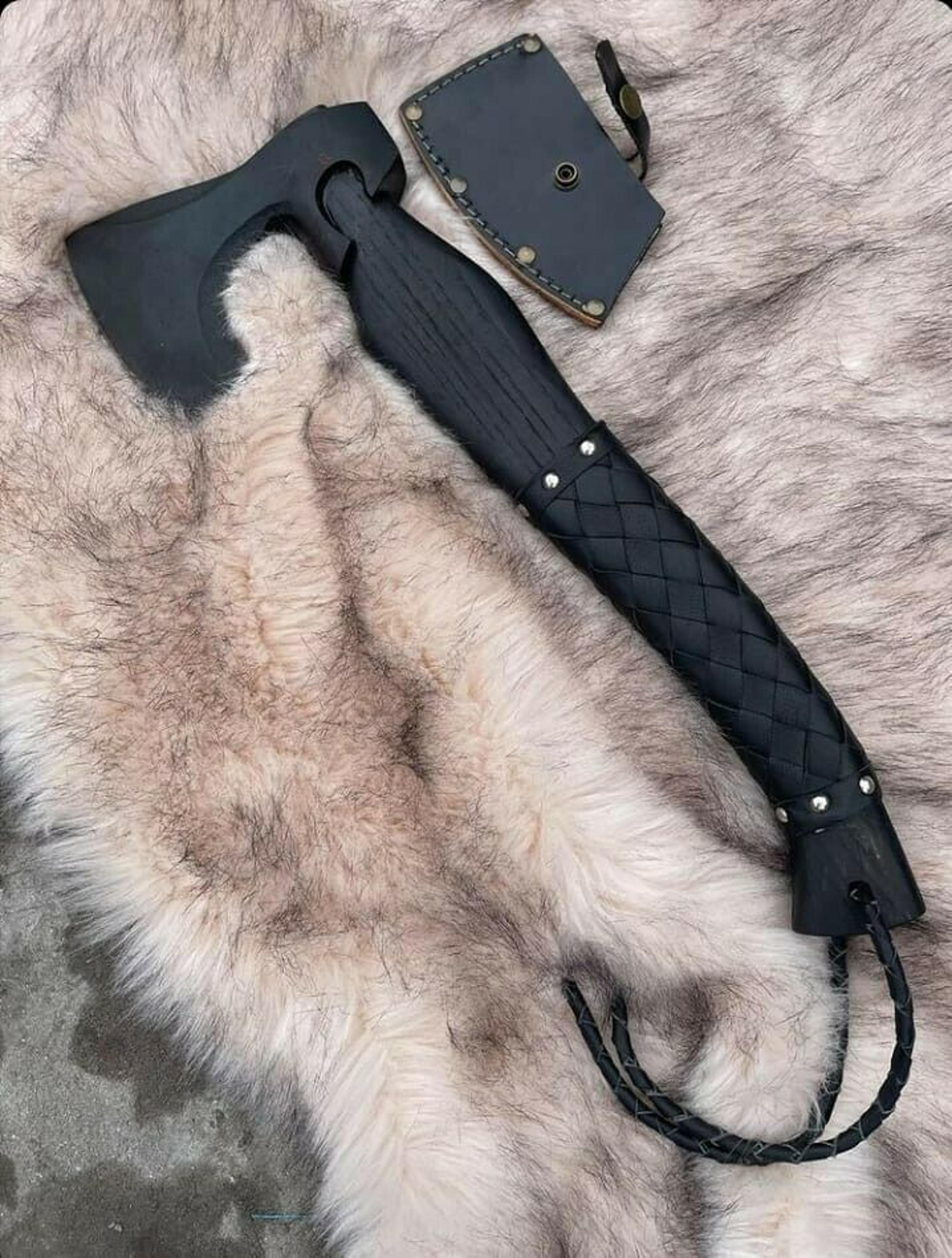 premium hand-forged bearded hatchet – viking-style high-carbon hunting axe