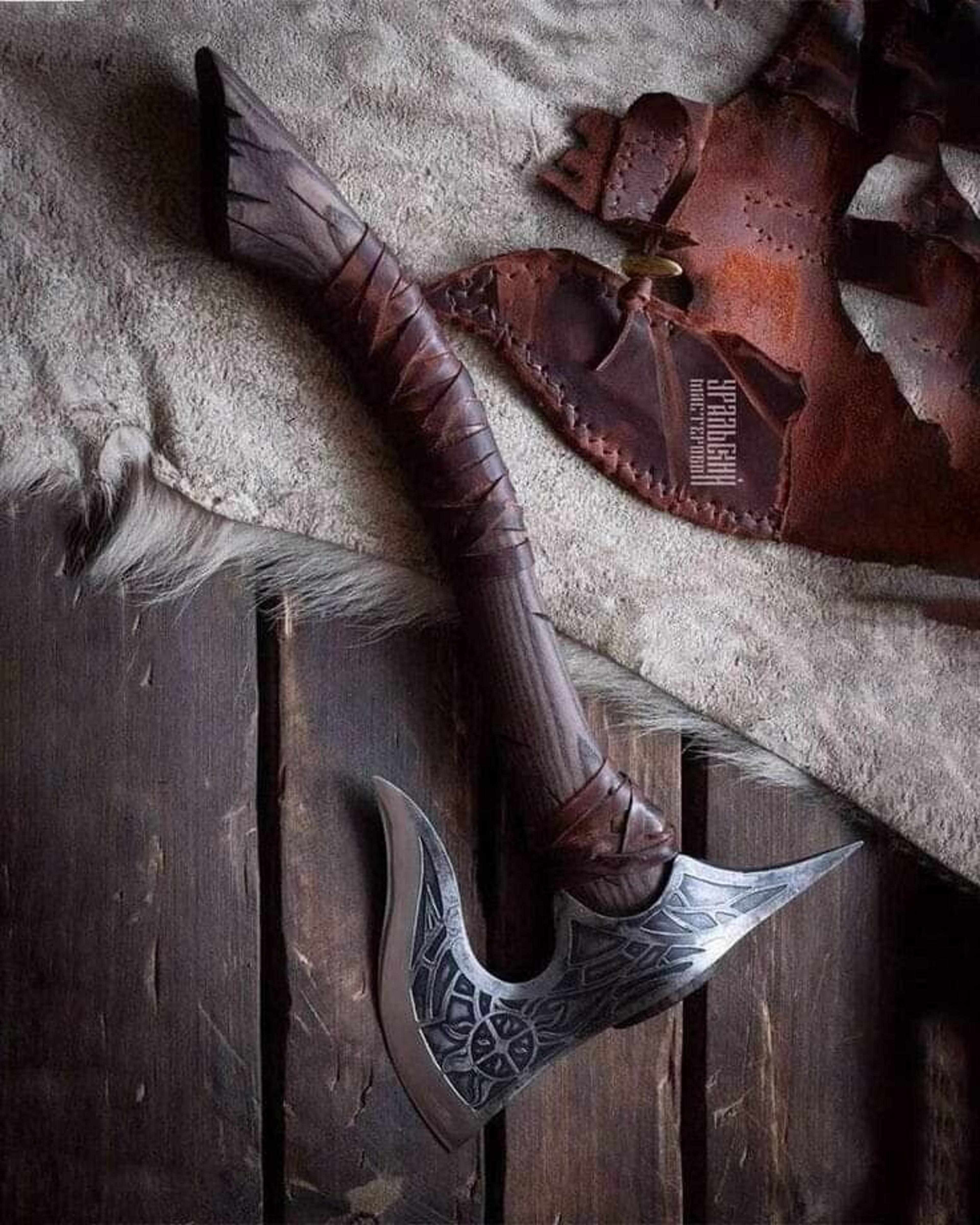 hand-forged carbon steel axe | 21.5 inch acid-etched head | hand-engraved ash wood handle