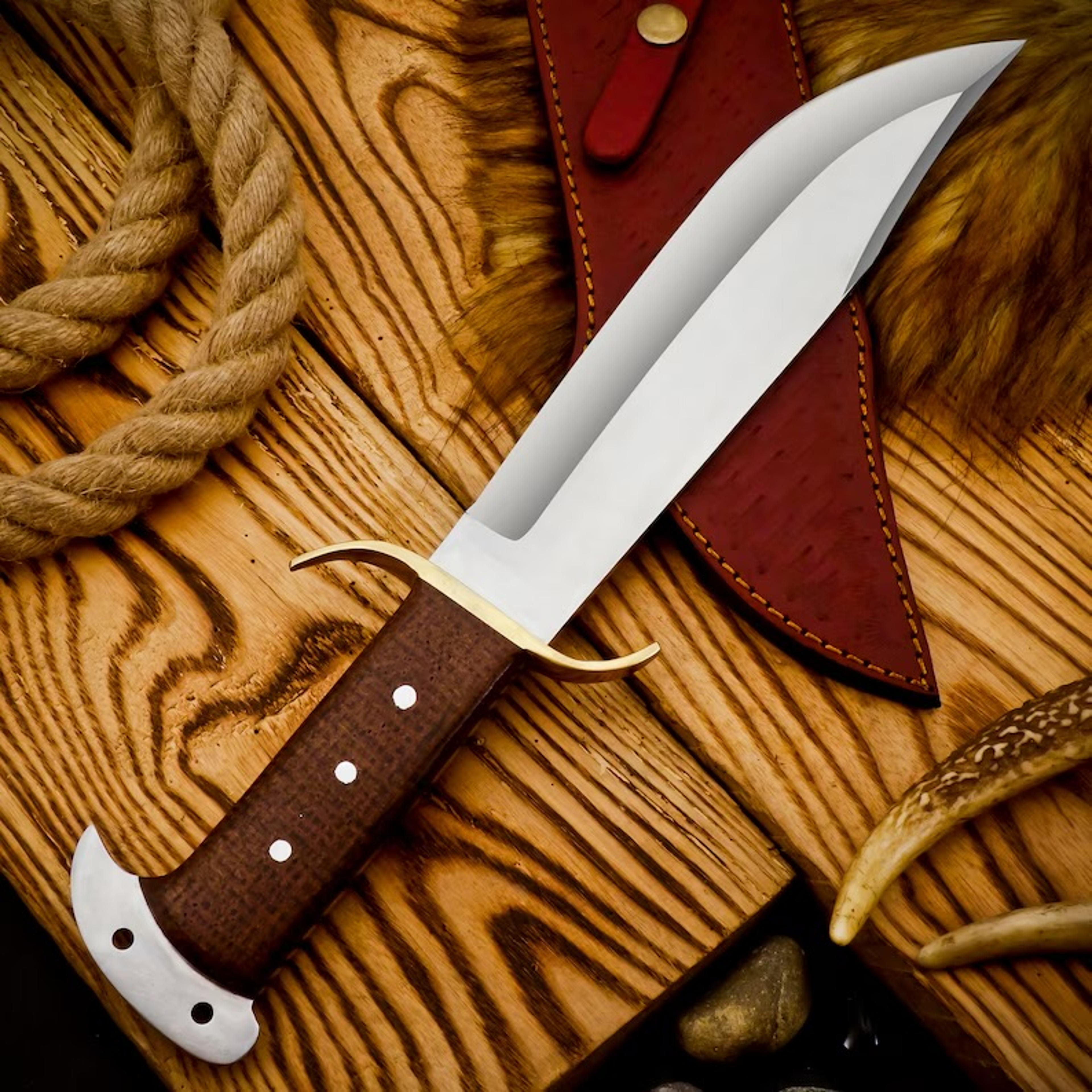 custom handmade hunting knife – d2 steel bowie knife with micarta handle – personalized outdoor survival & skinner knife