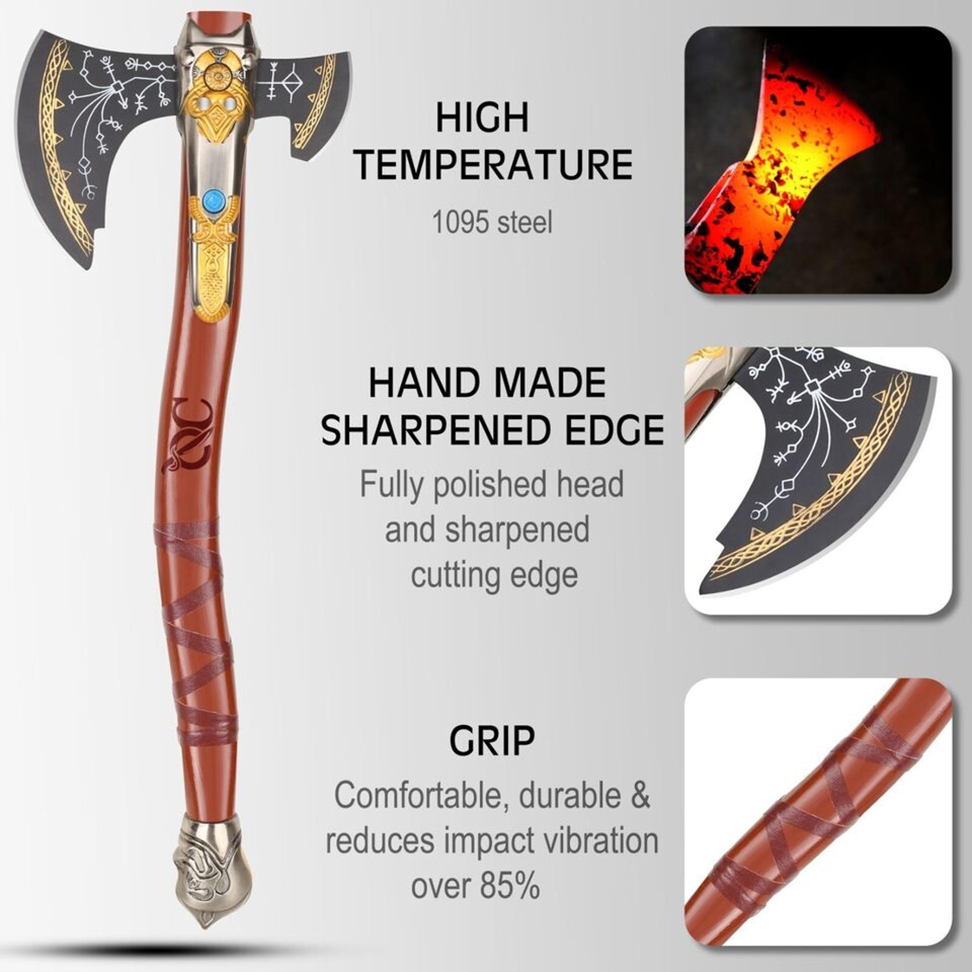 medieval god of war kratos axe | 22 inch handmade replica with stainless steel blade & leather sheath | collectible axe
