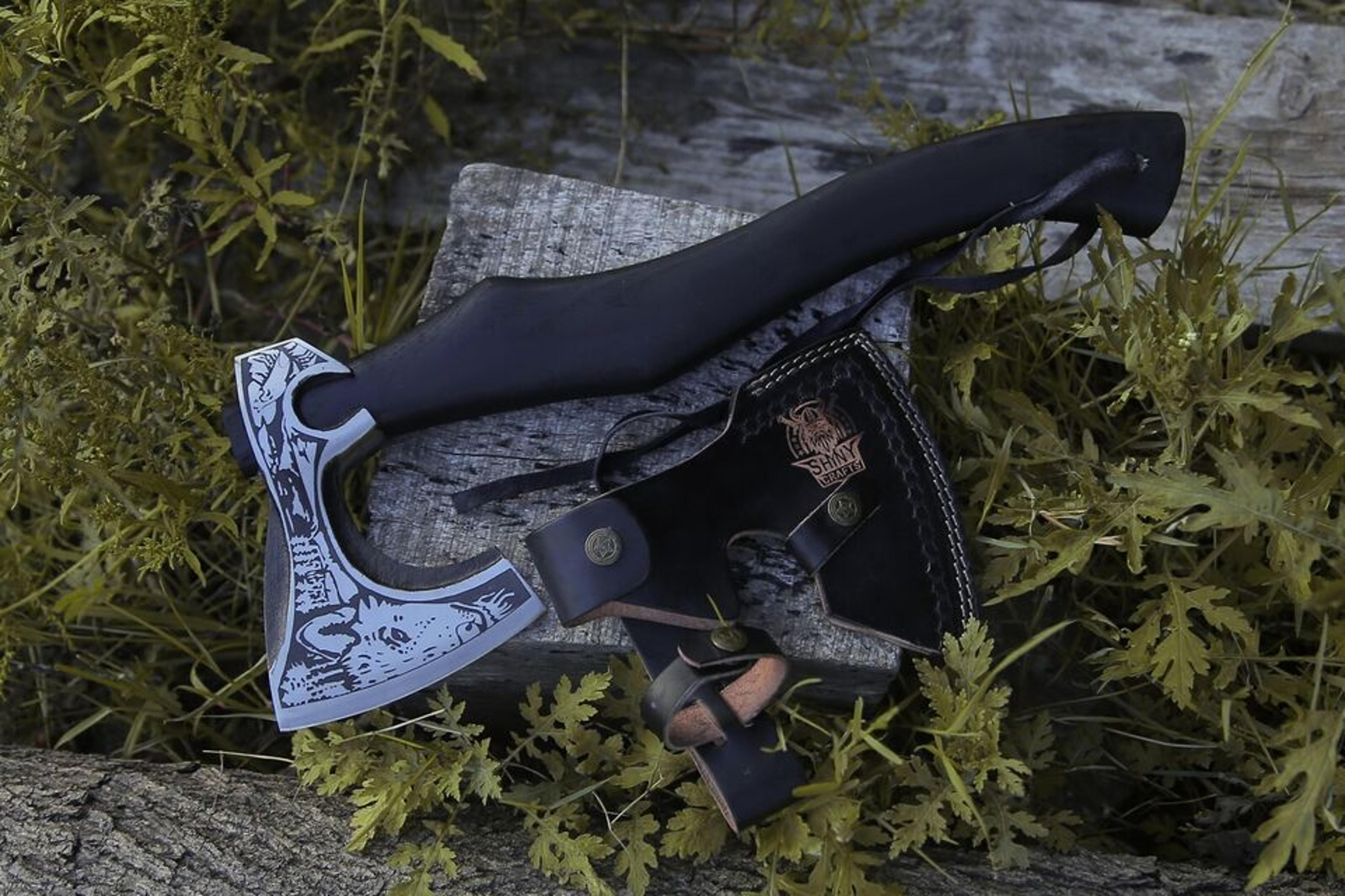 viking axe, custom gift forged carbon steel axe bearded camping hatchet