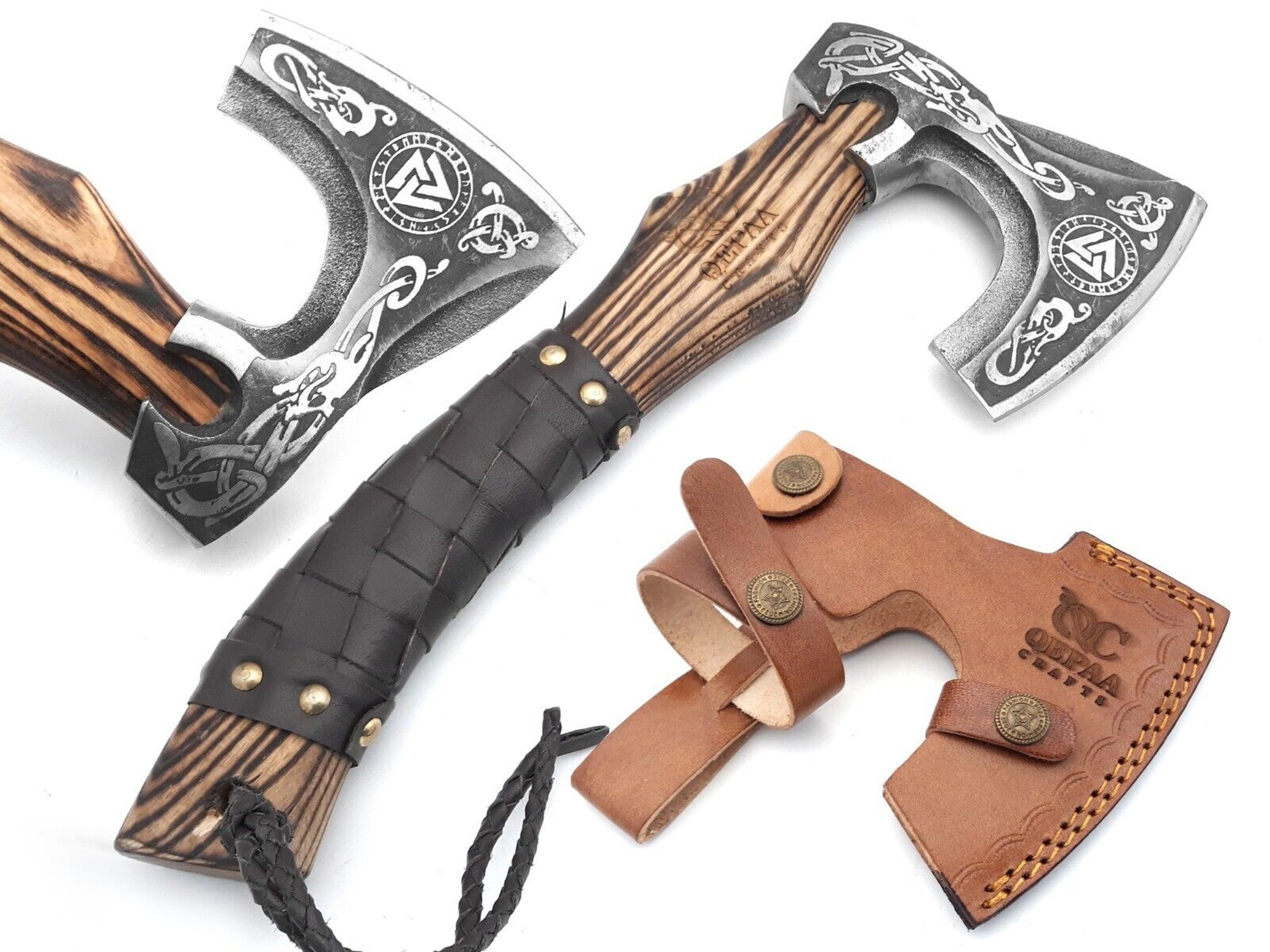 custom viking bearded axe | 20 inch high carbon steel camping & wood cutting axe | solid wood handle axe