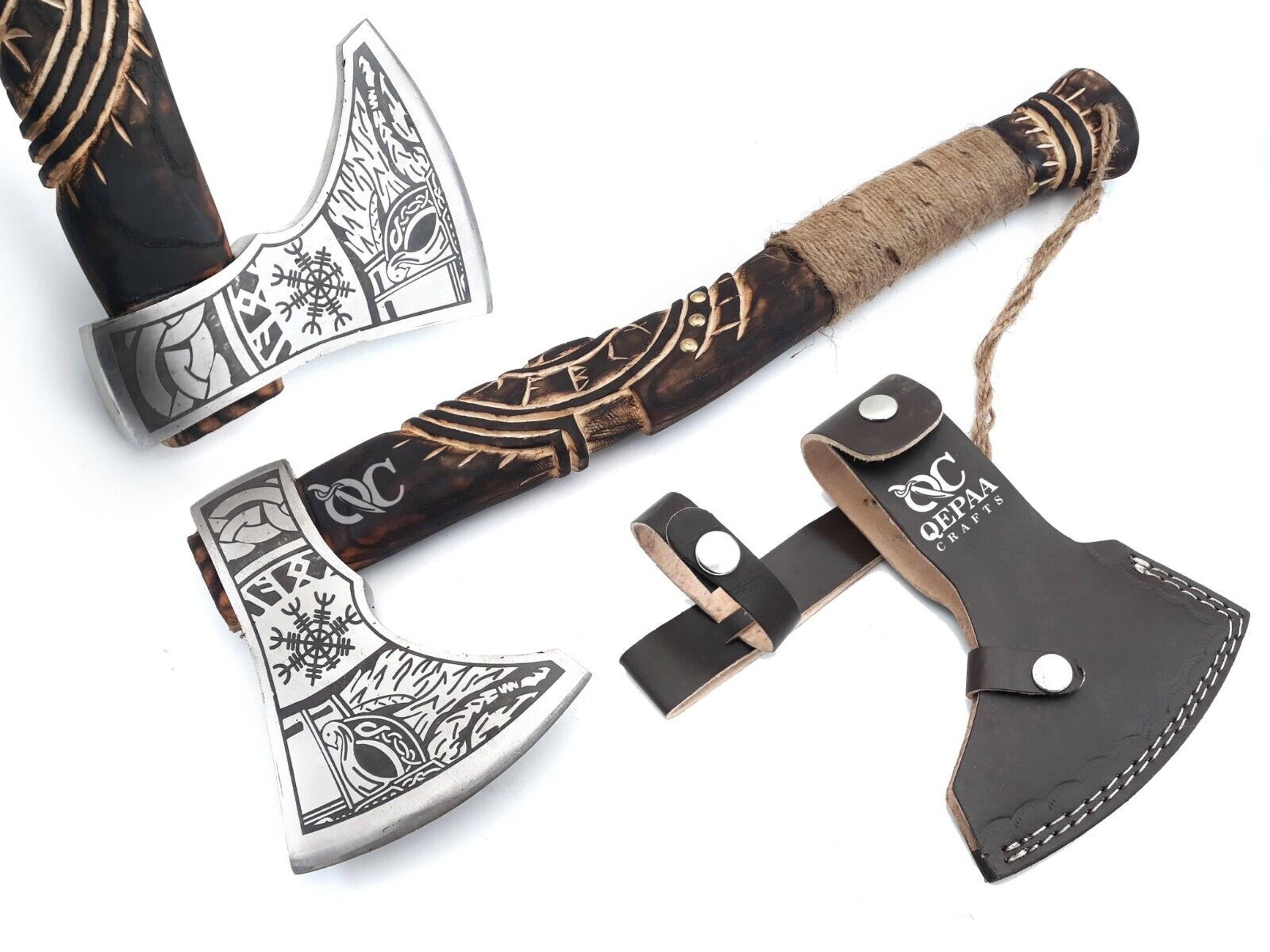 hand-forged custom viking bearded axe | 20 inch high carbon steel camping & wood cutting axe | solid wood handle