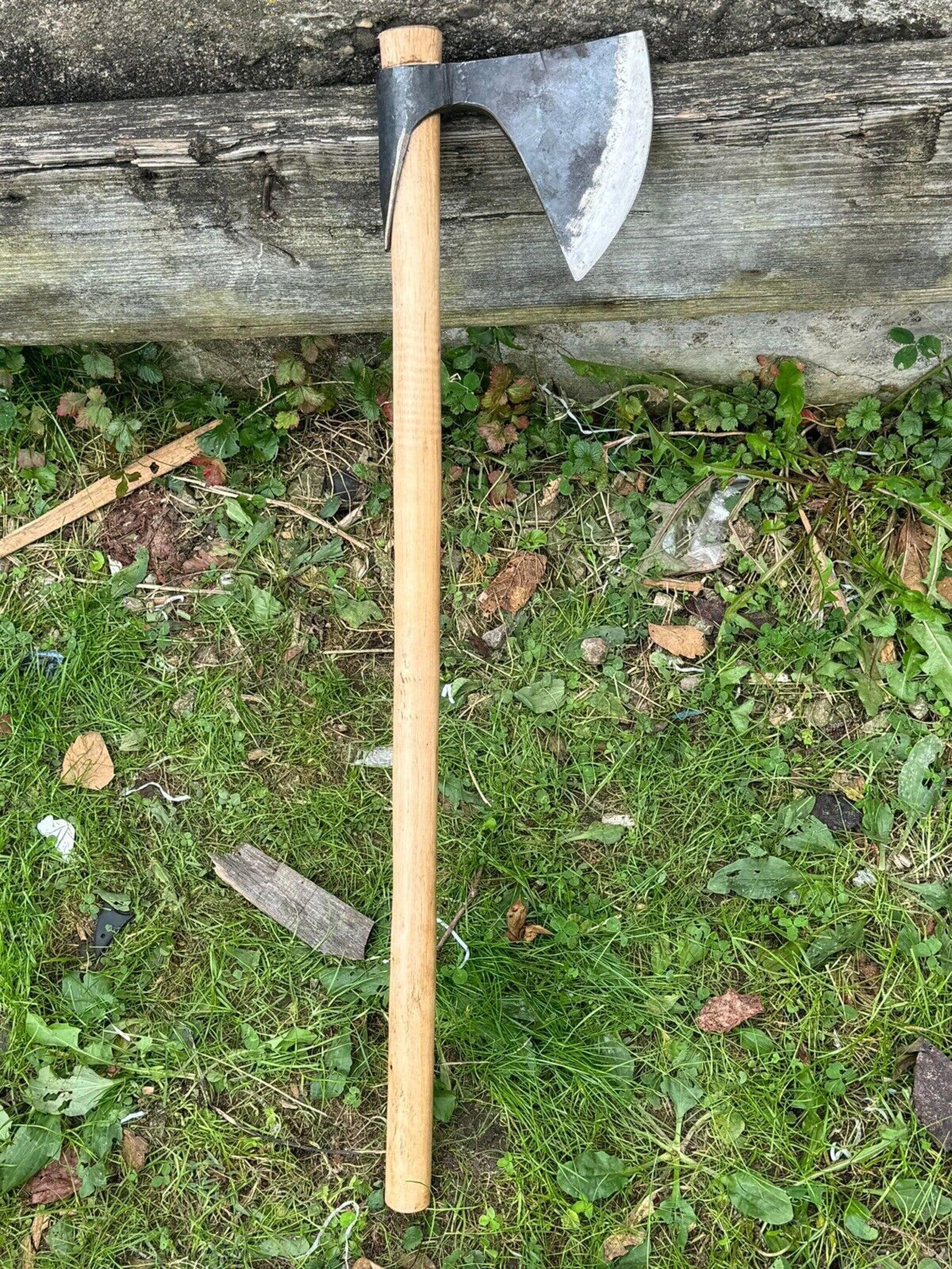 handmade carbon steel viking throwing axe | 31 rare art wood cutting axe with carved ashwood handle