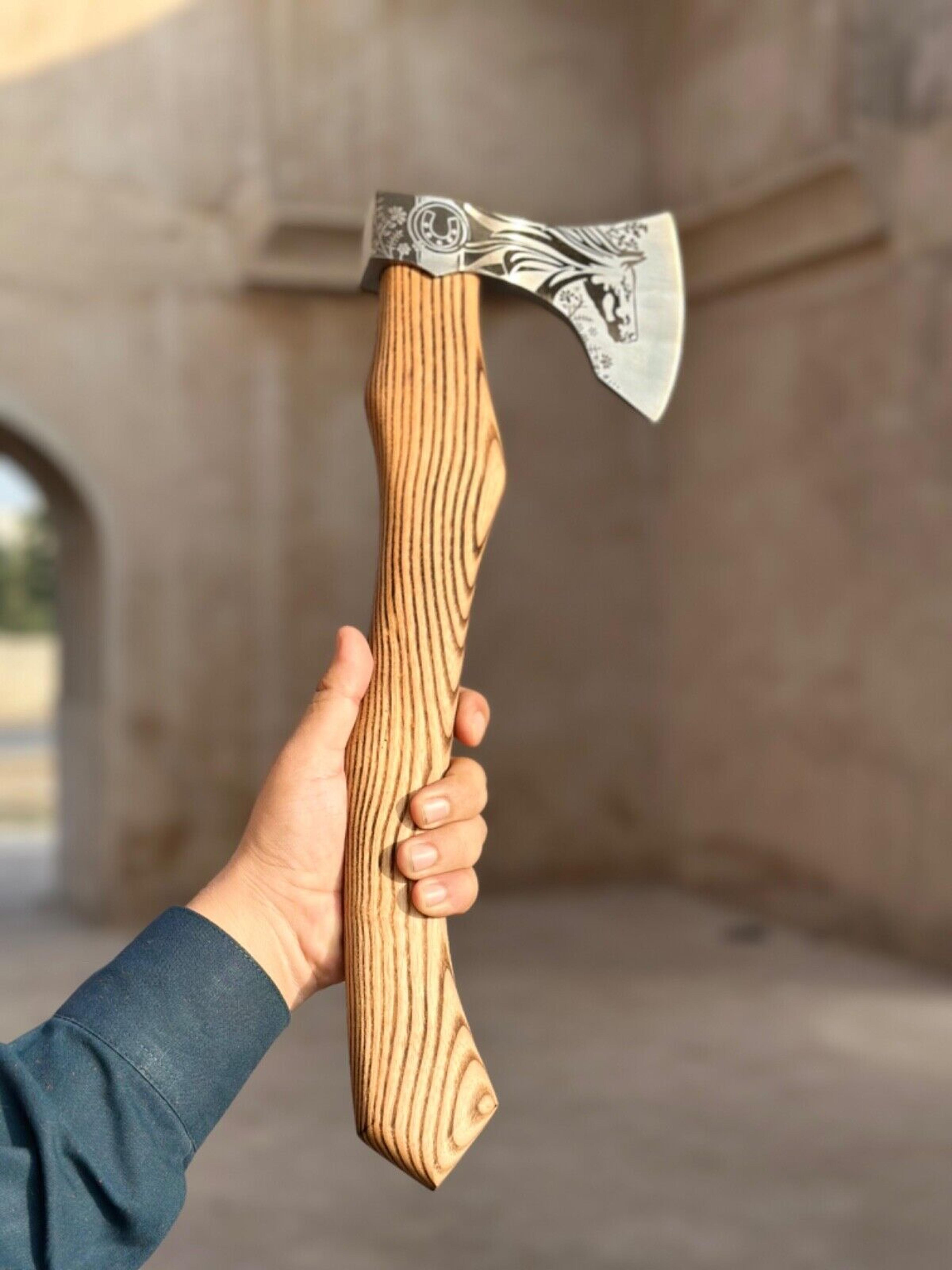 viking axe hatchet custom handmade carbon steel bearded axe hunting axe leather