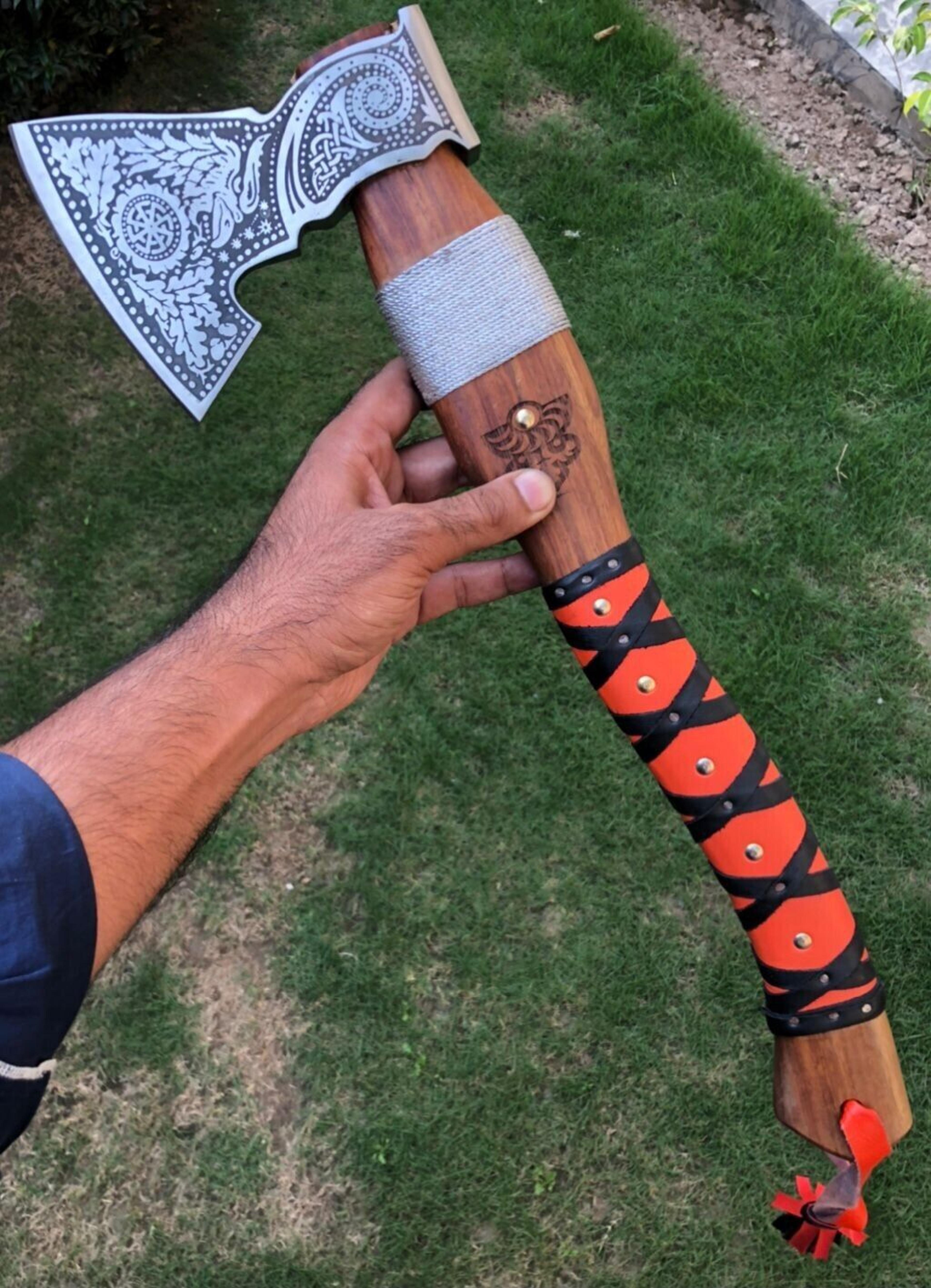 hand-forged viking bearded axe | carbon steel blade & rosewood handle | handmade camping hatchet | christmas, birthday