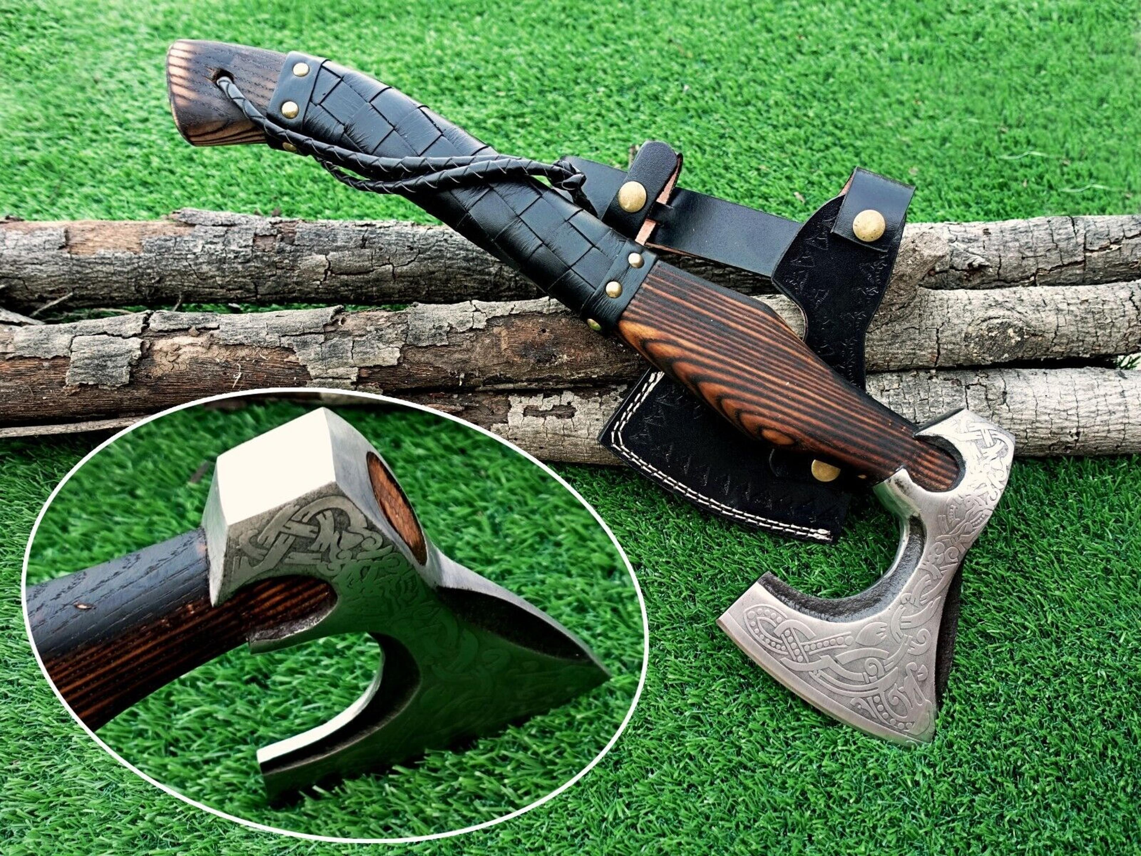 18" custom hand-forged viking axe | carbon steel blade & engraved wooden handle | personalized handmade hatchet | unique