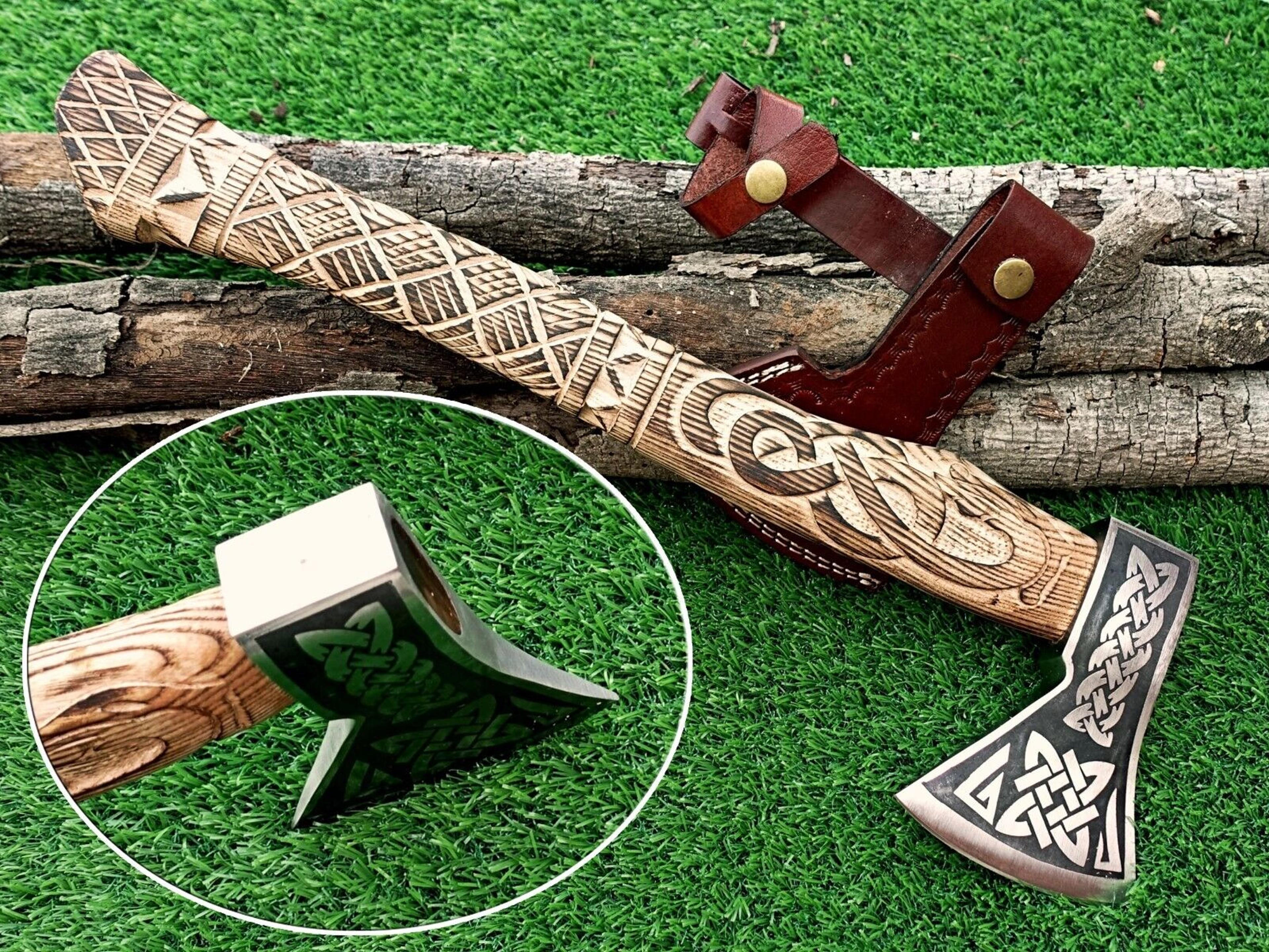 personalized hand-forged viking axe | 18" carbon steel blade & engraved wood handle | unique anniversary, wedding gift