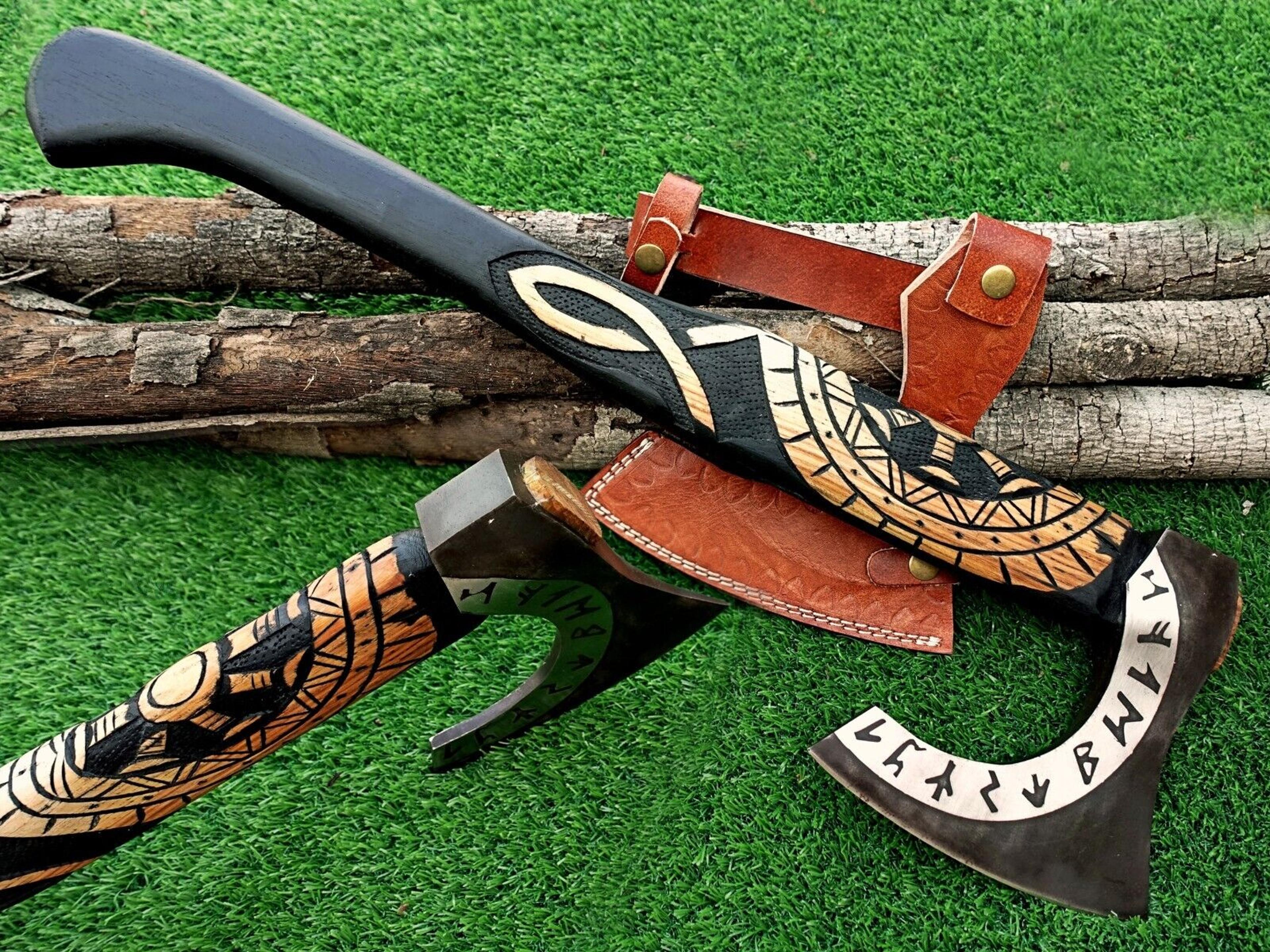 hand-forged viking axe | carbon steel blade with engraved wooden handle | handmade hatchet | perfect gift for him or her