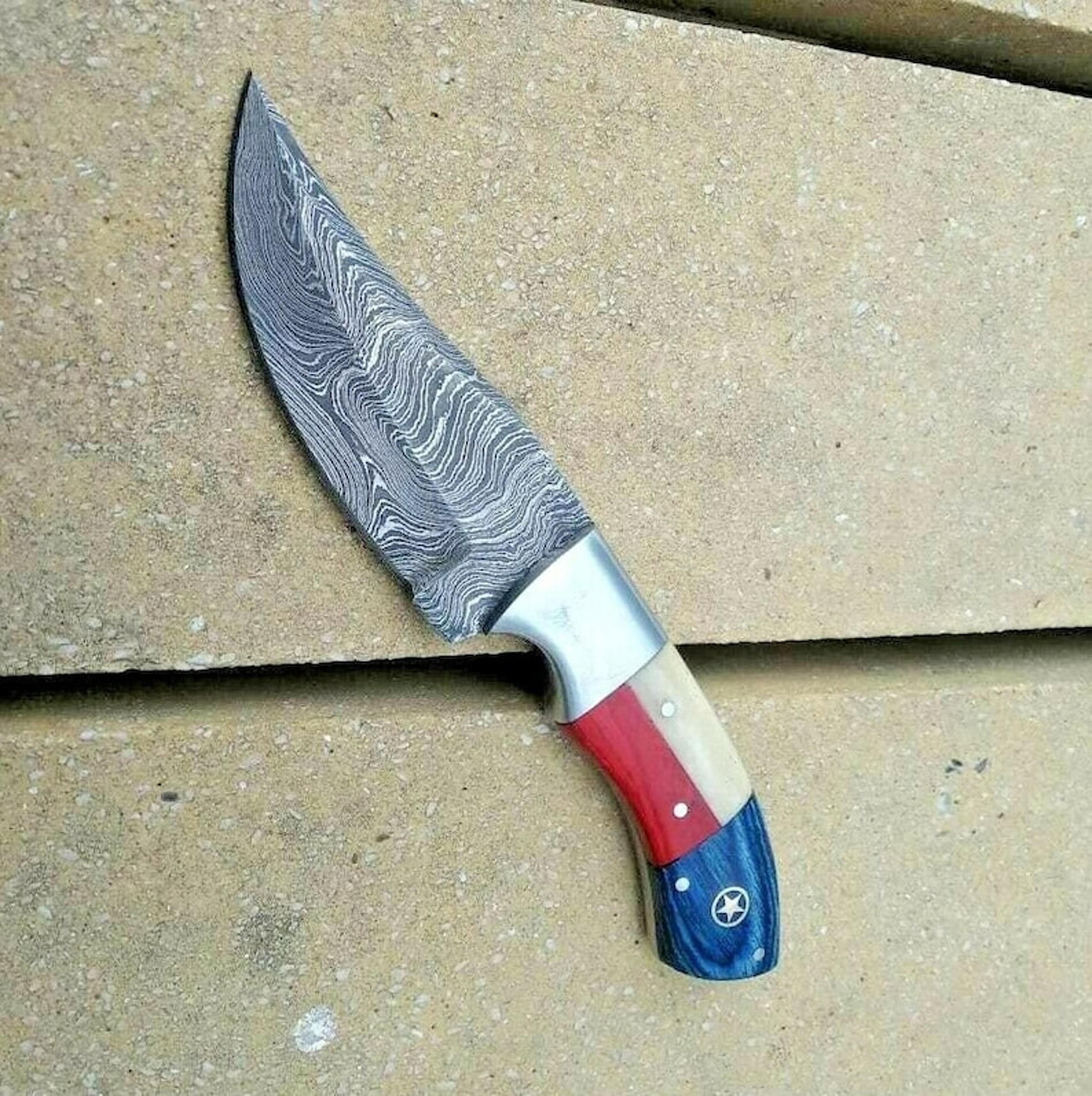 handmade knife damascus hunting knives american flag knife 8" inches for groomsmen gift anniversary gift wedding gift pe