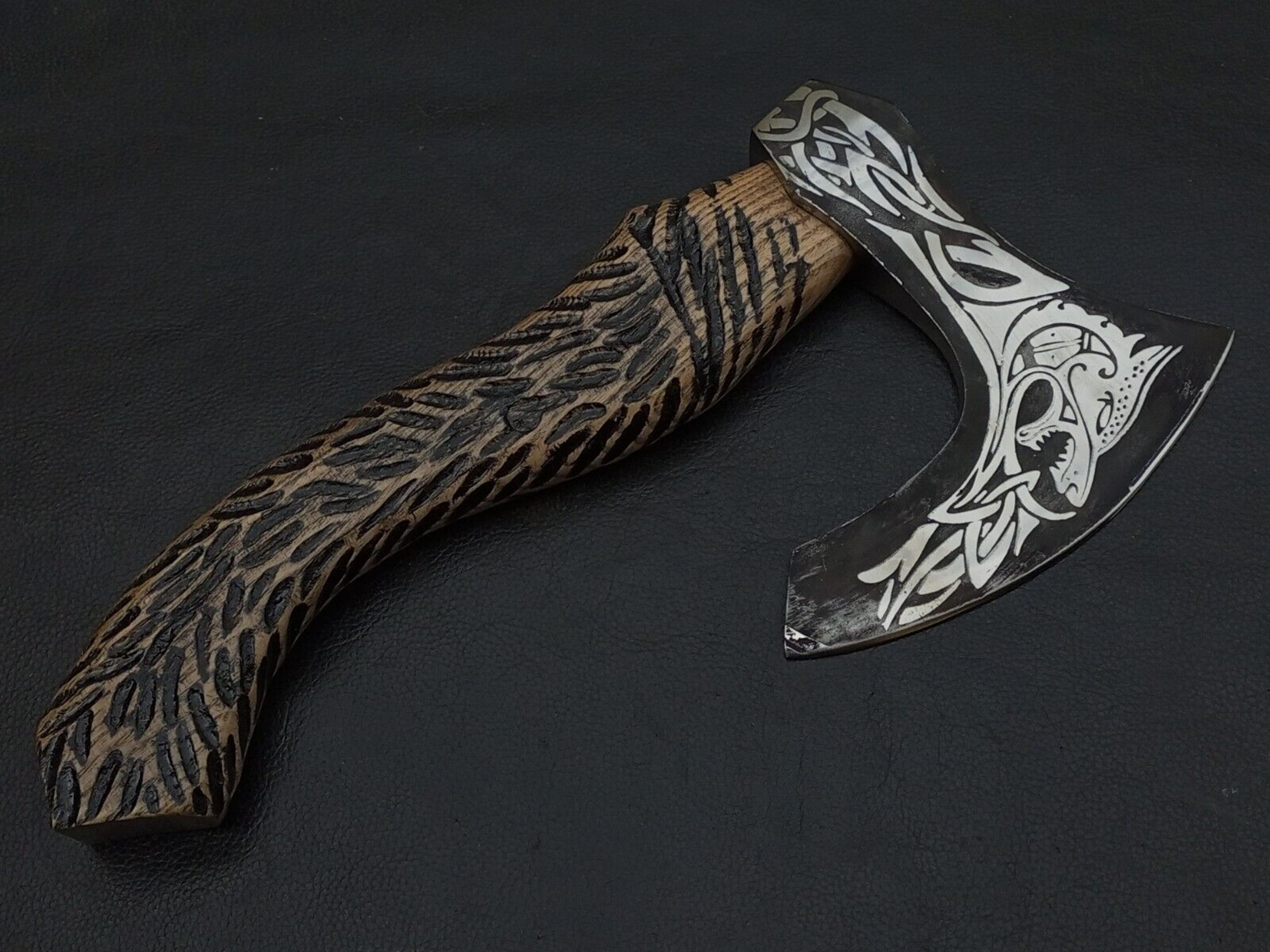 hand-forged viking axe | 16" rosewood handle & 5" carbon steel blade | includes leather sheath – perfect gift for him