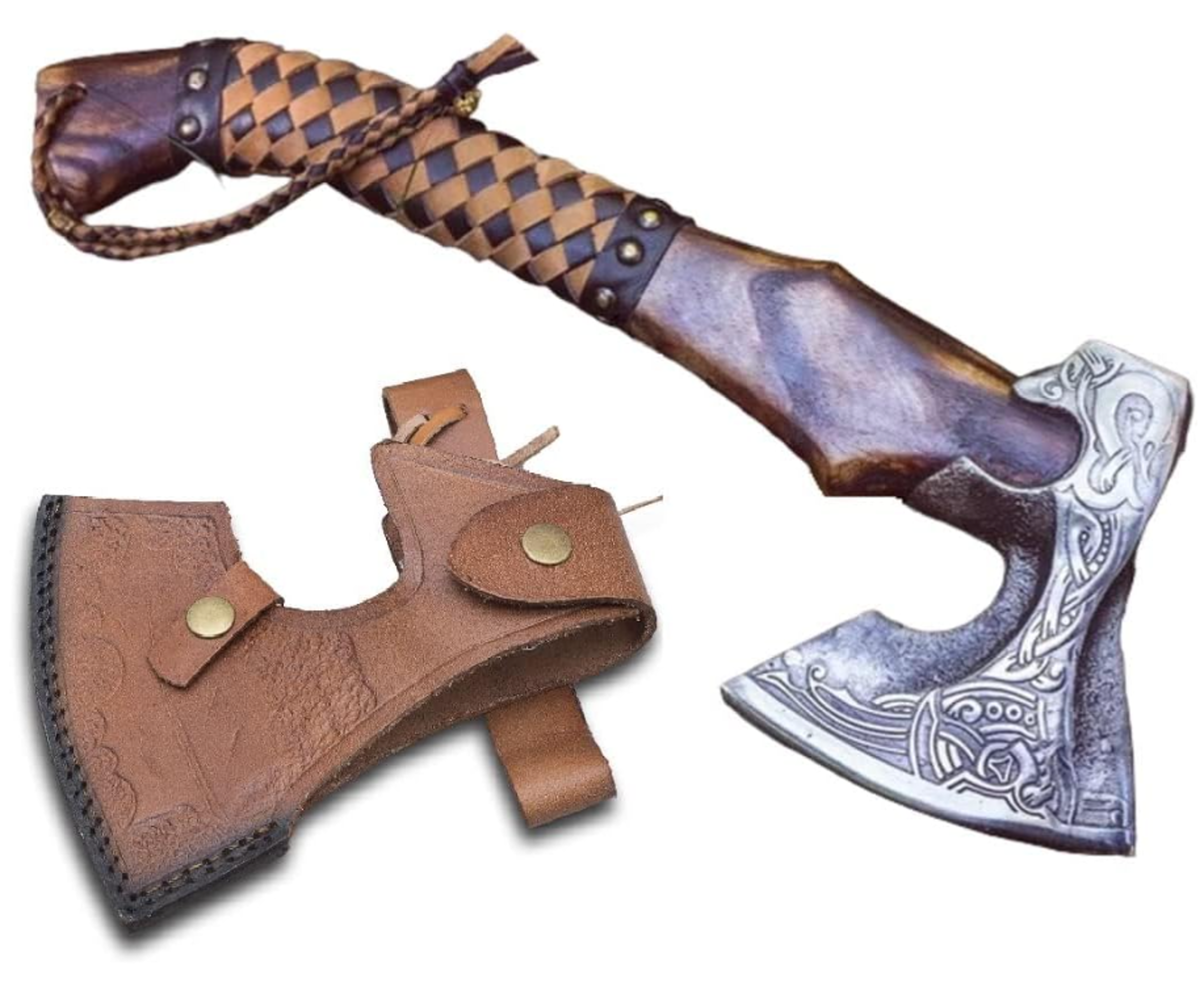 hand-forged high carbon steel viking axe | 19" leather-wrapped ash & rosewood handle | perfect gift for men – anniversar