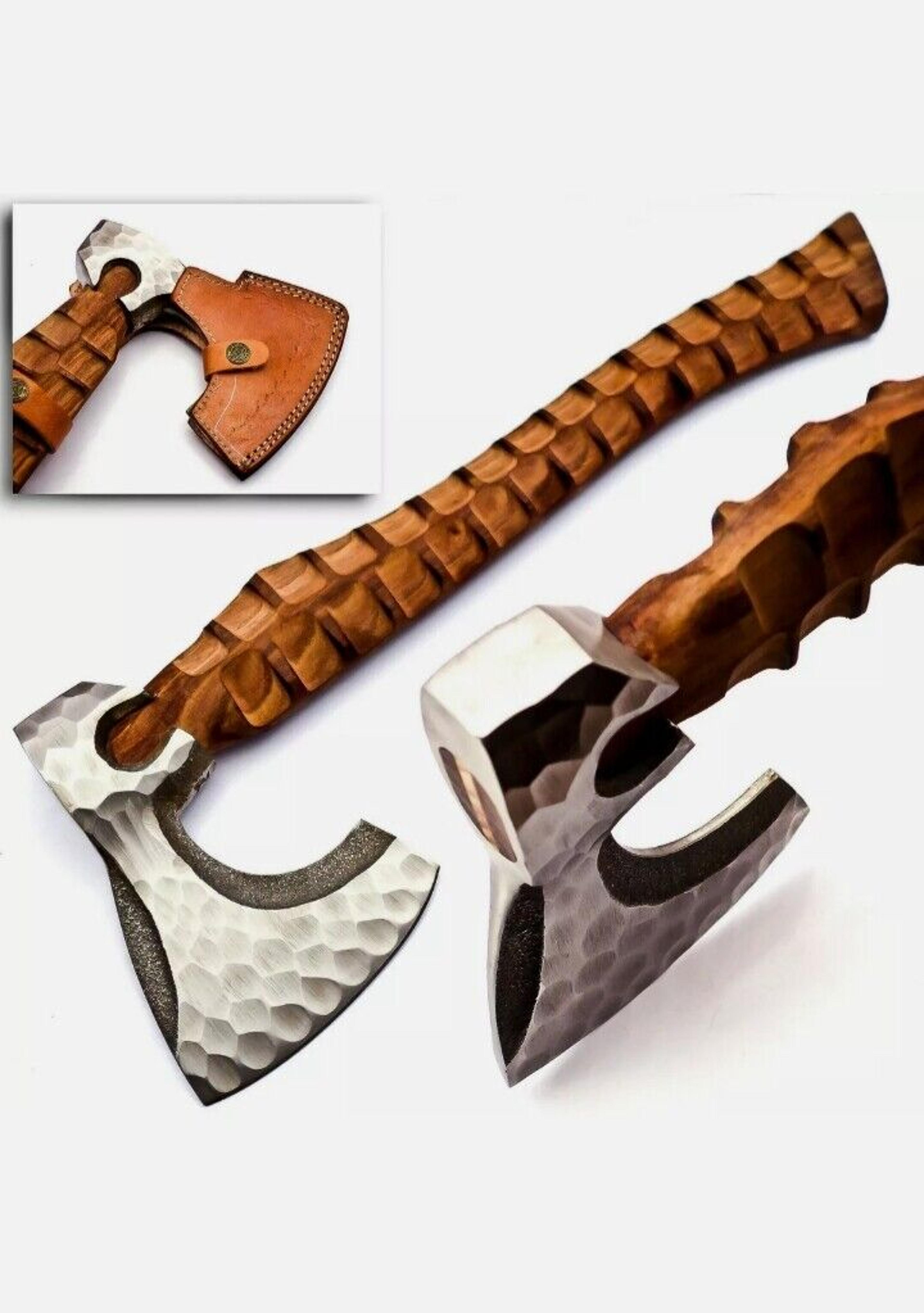 custom handmade viking axe – 17" carbon steel blade with 16" wooden handle & cow leather sheath
