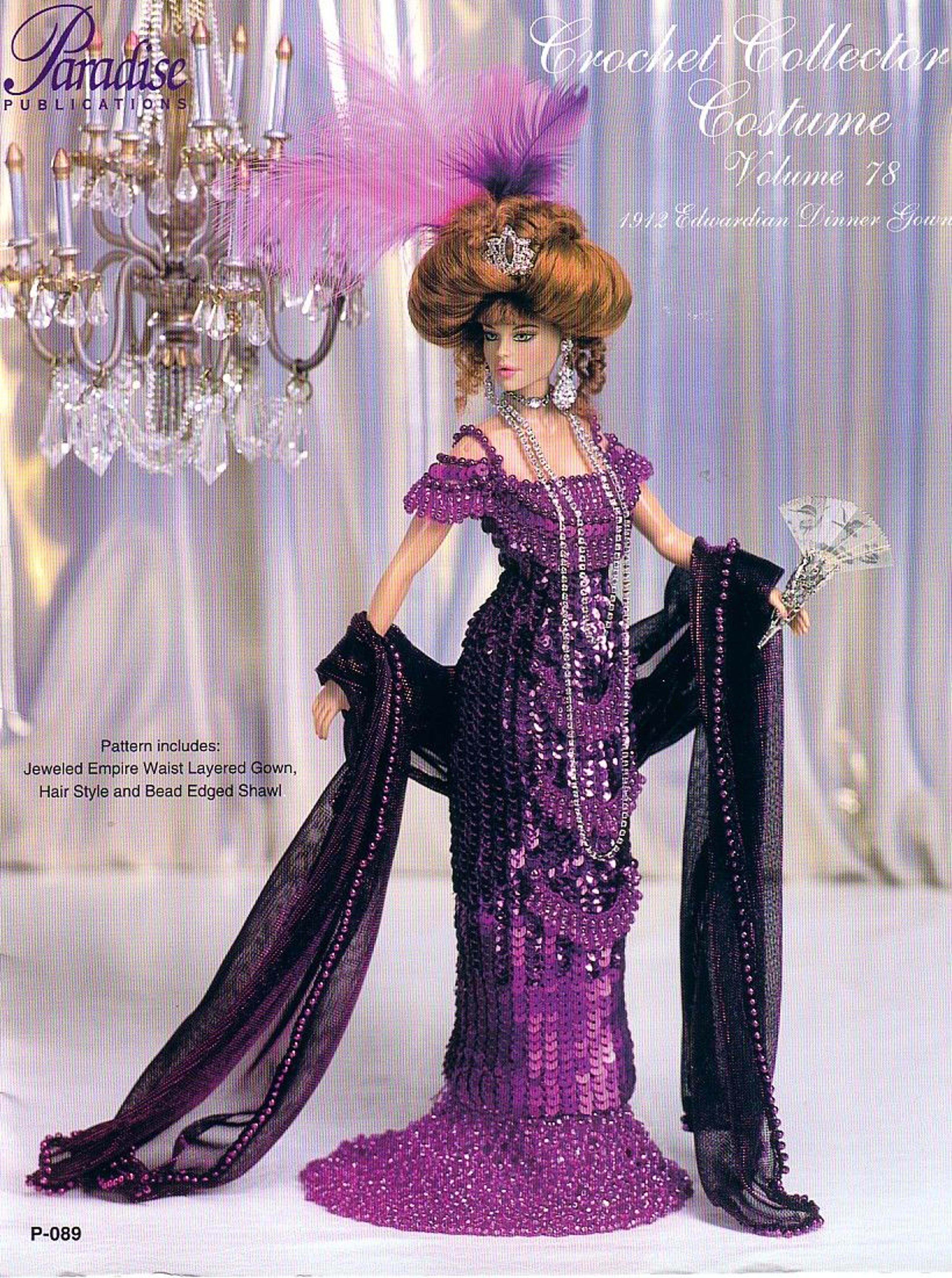 barbie doll clothes crochet patterns - 1912 edwardian dinner gown - vintage pattern pdf instant download