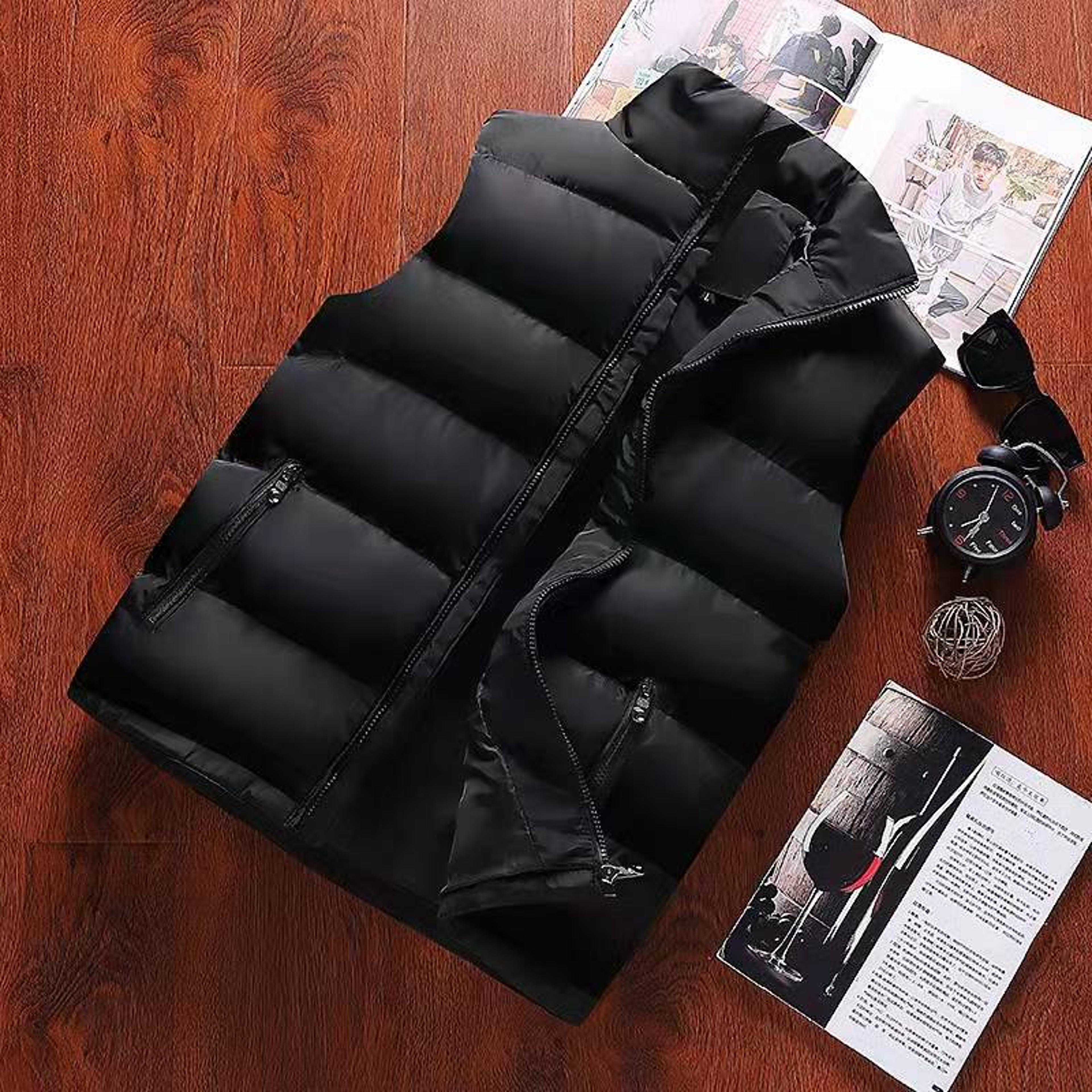 men's winter waterproof sleeveless vest jacket casual zipper coat with stand-up collar