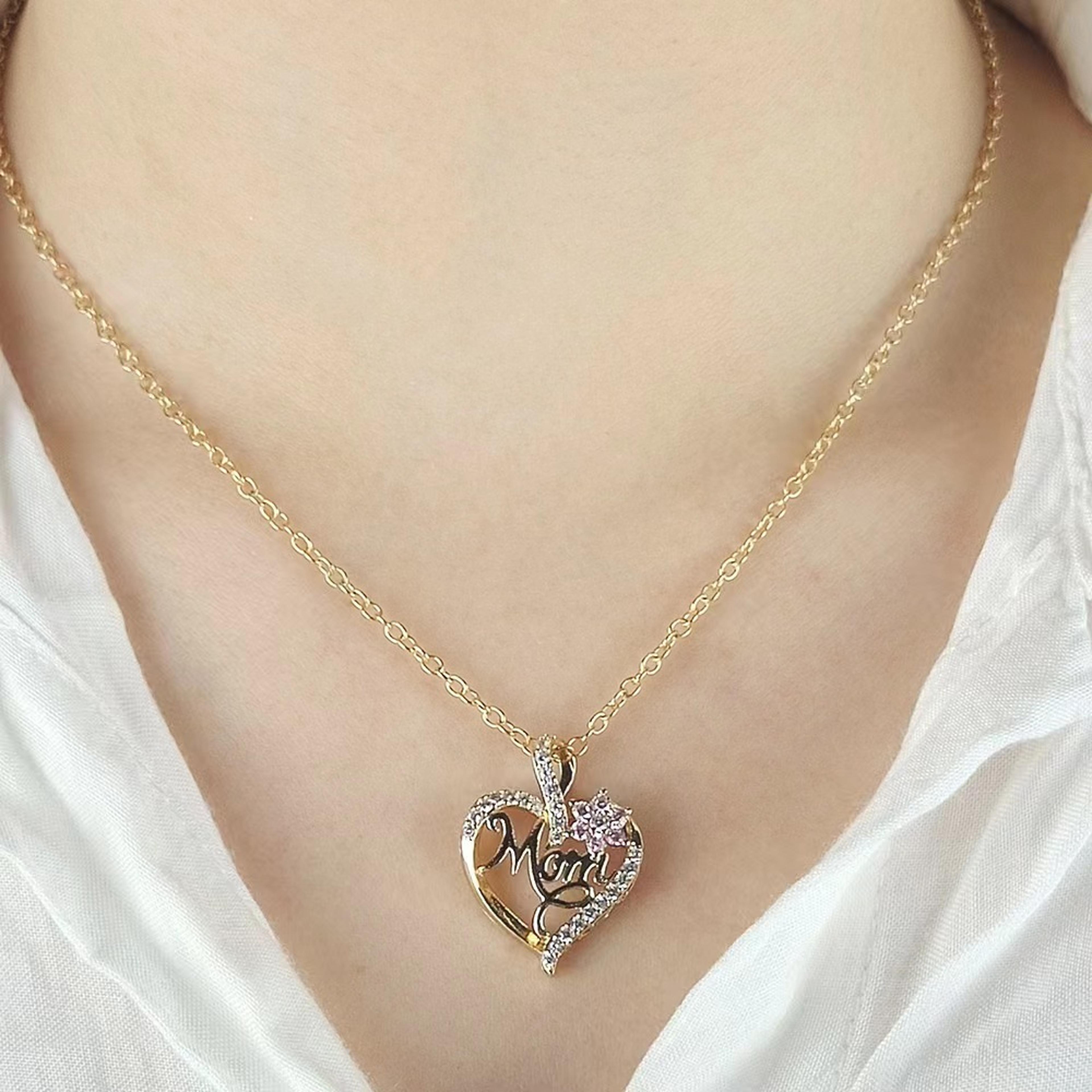 gold plated heart necklace for mom with cubic zirconia perfect valentines day gift for women