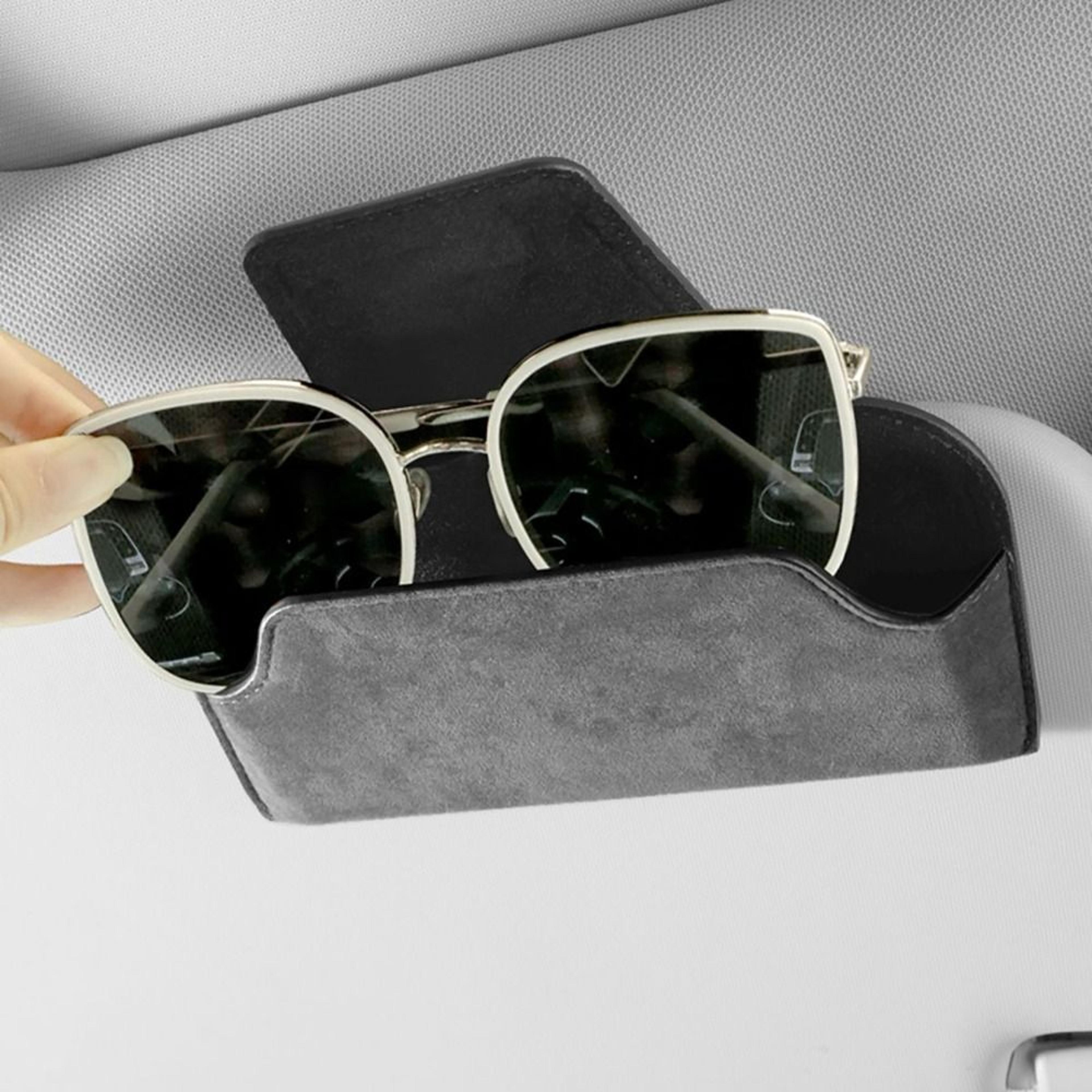 cowhide car storage box multi-functional sun visor glasses holder wear resistant auto sunglasses organizer for car
