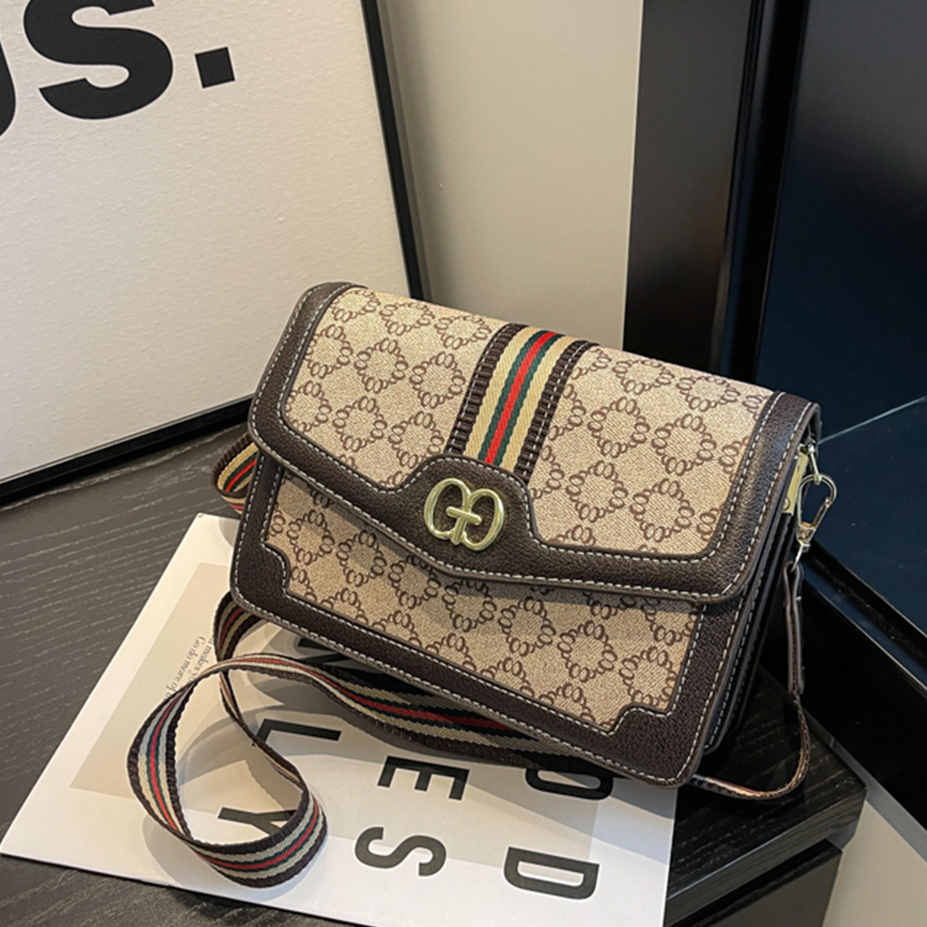 classic quilted geometric print shoulder bag with adjustable strap