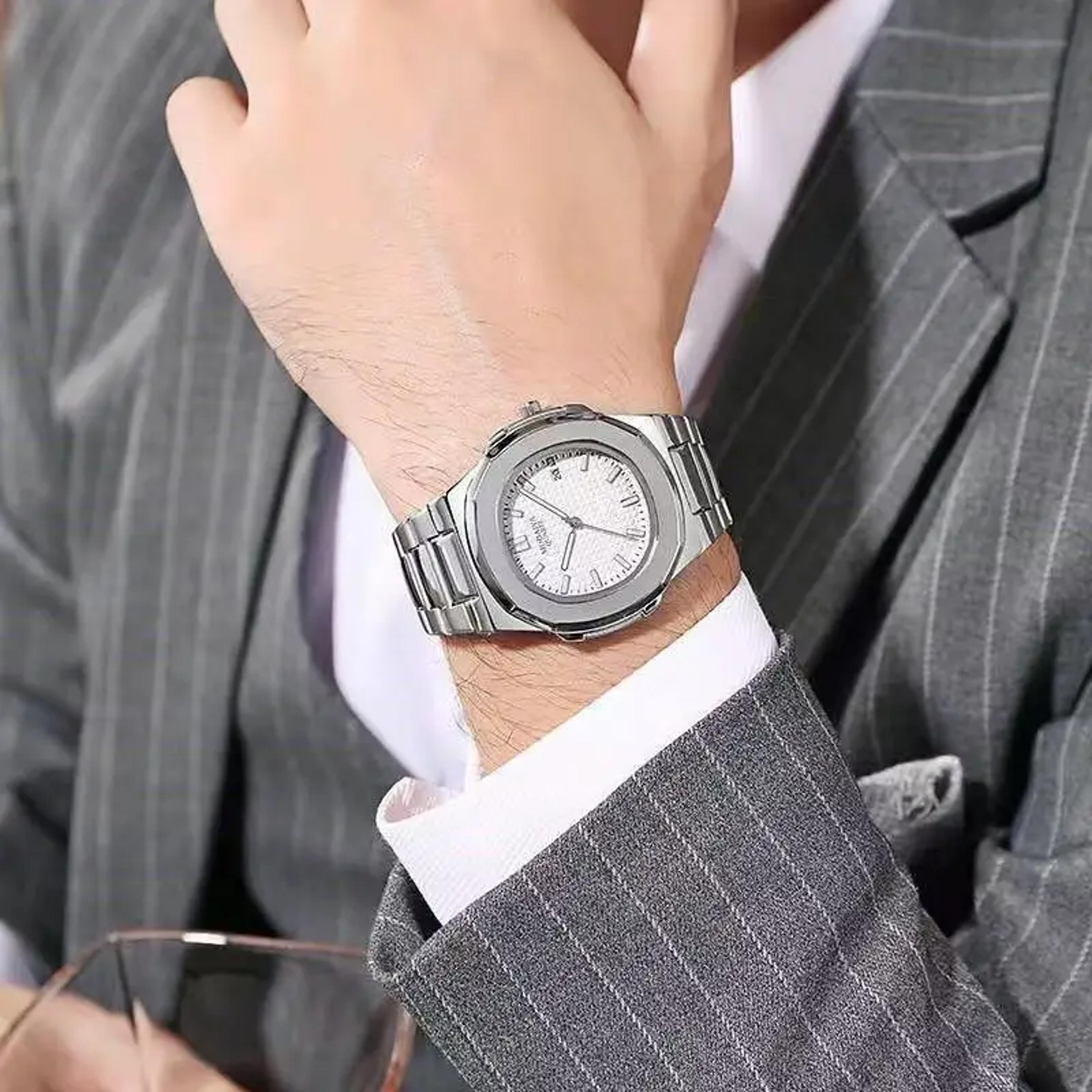 luxury mens quartz chronograph watch stainless steel automatic date sports watch