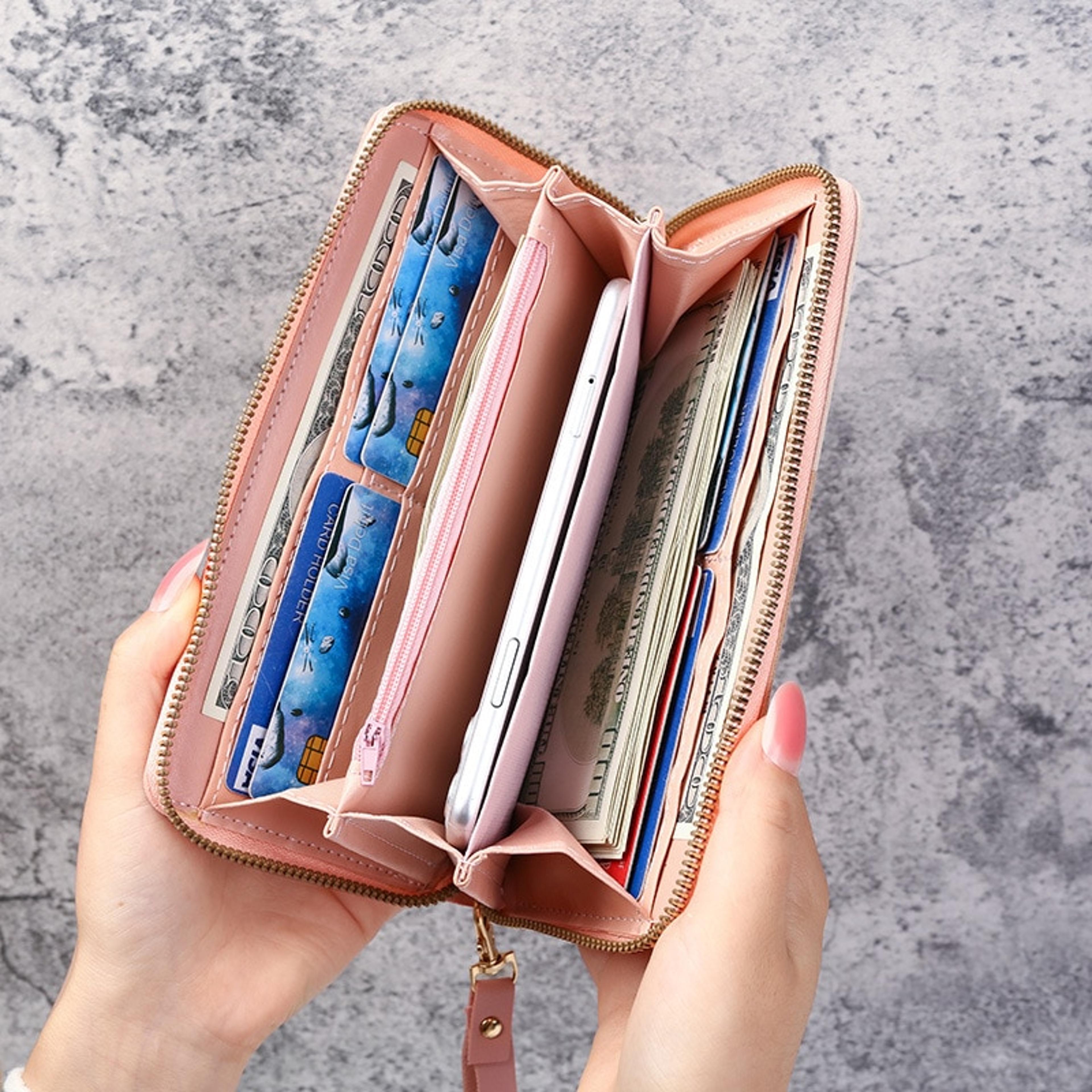 fashion pu leather zipper wallet womens long purse & card holder