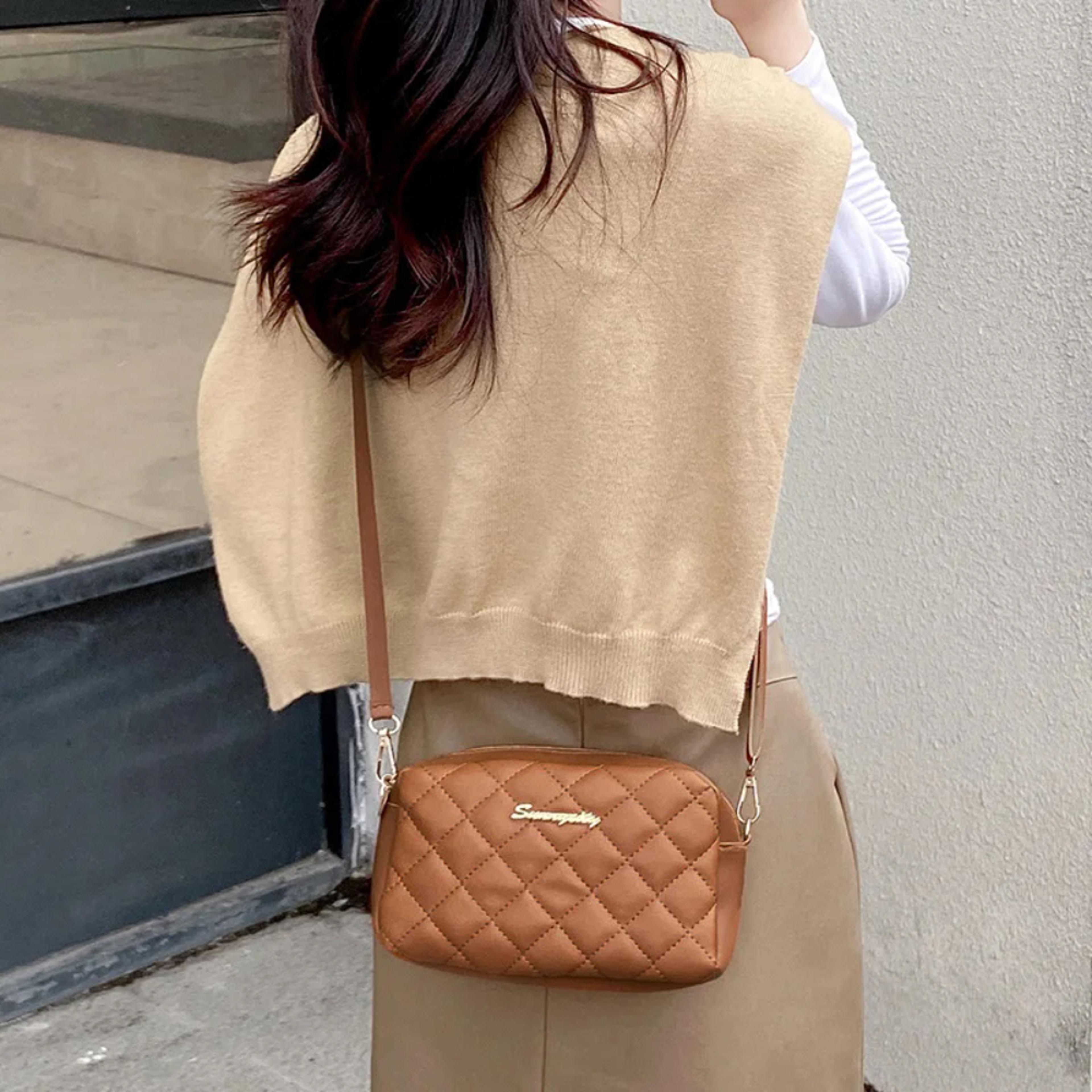 fashionable small messenger bag for women with trendy embroidery camera style shoulder bag, and chain crossbody strap