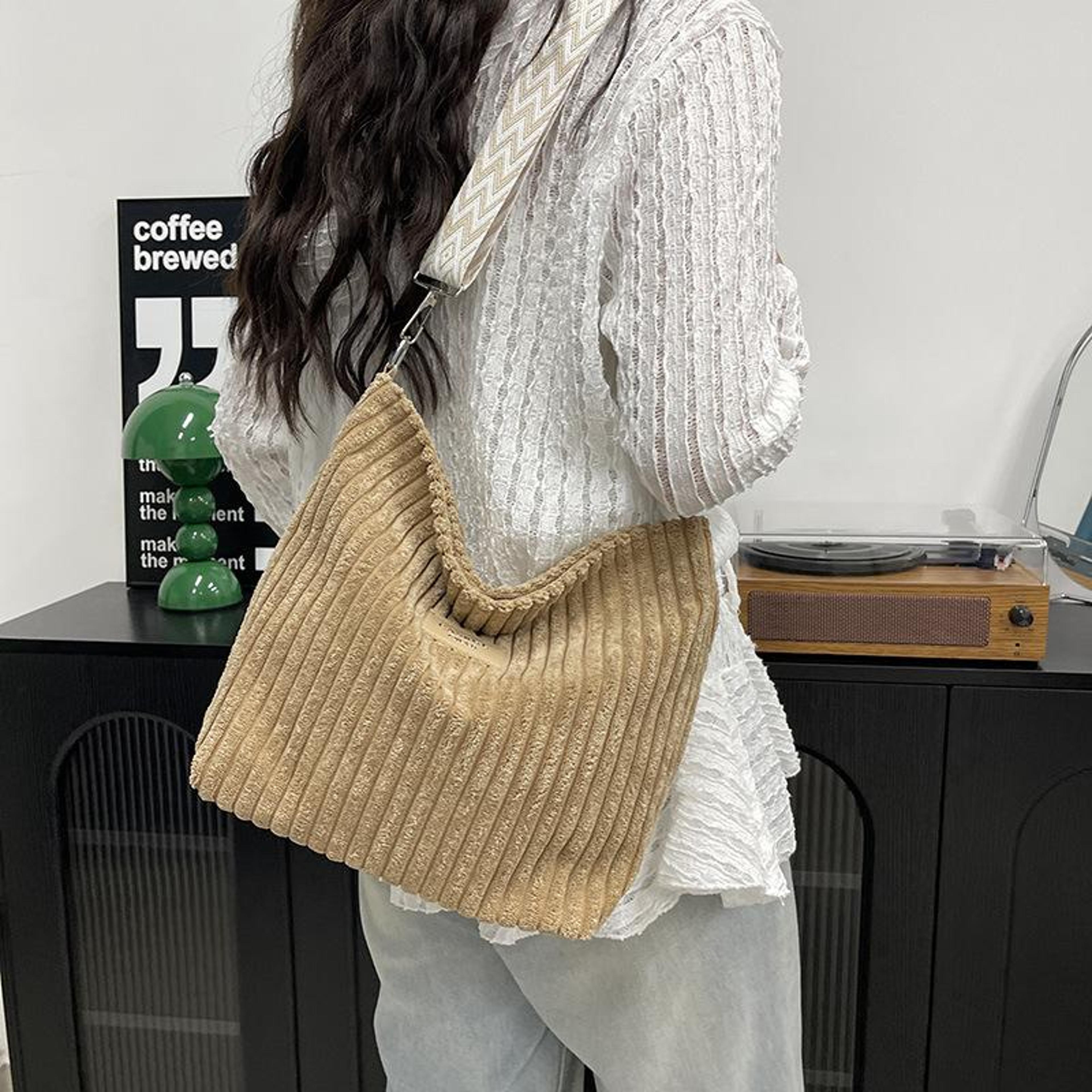 stylish corduroy crossbody tote bag large capacity simple fashion for women