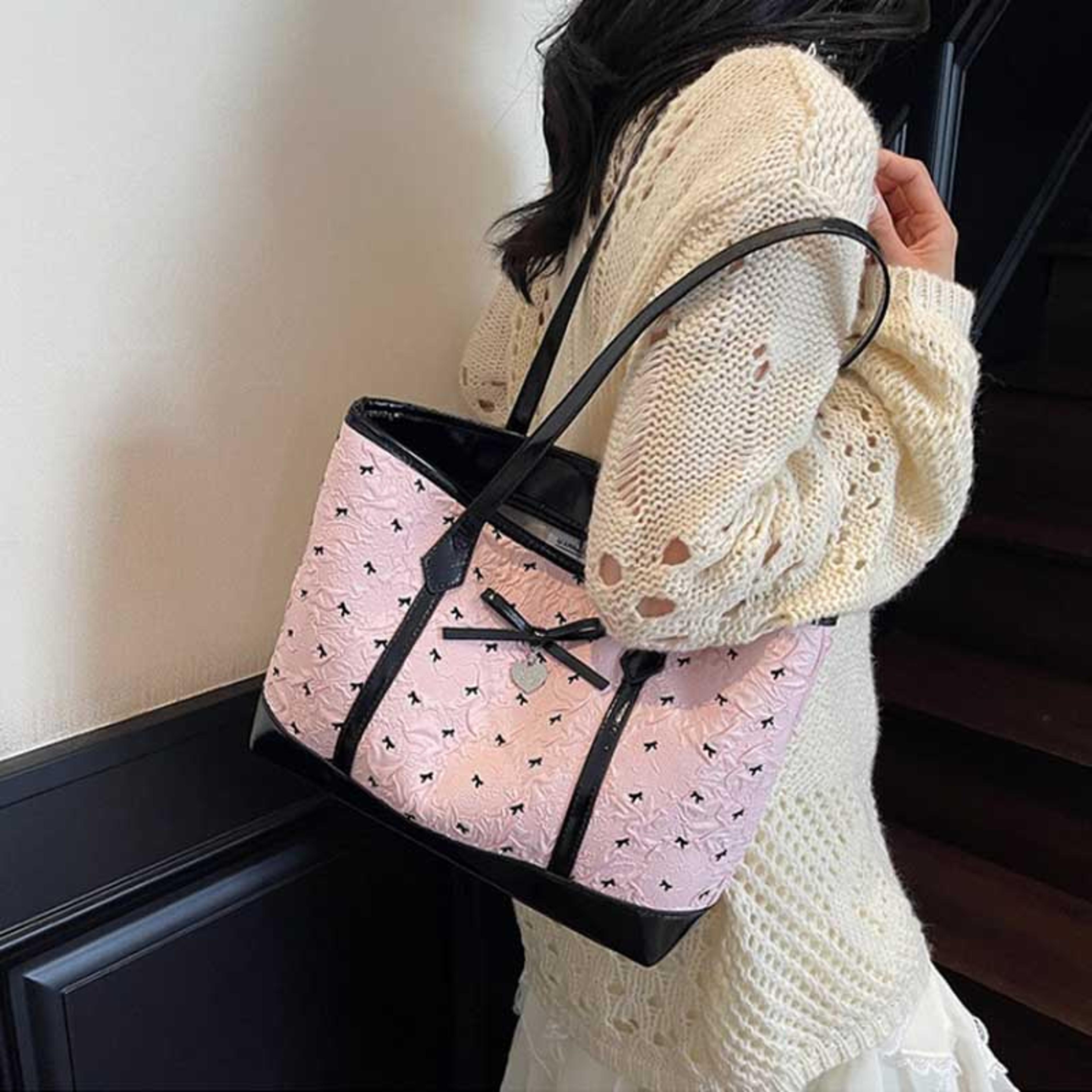 designer leather tote bag for women stylish summer shoulder handbag with bow detail