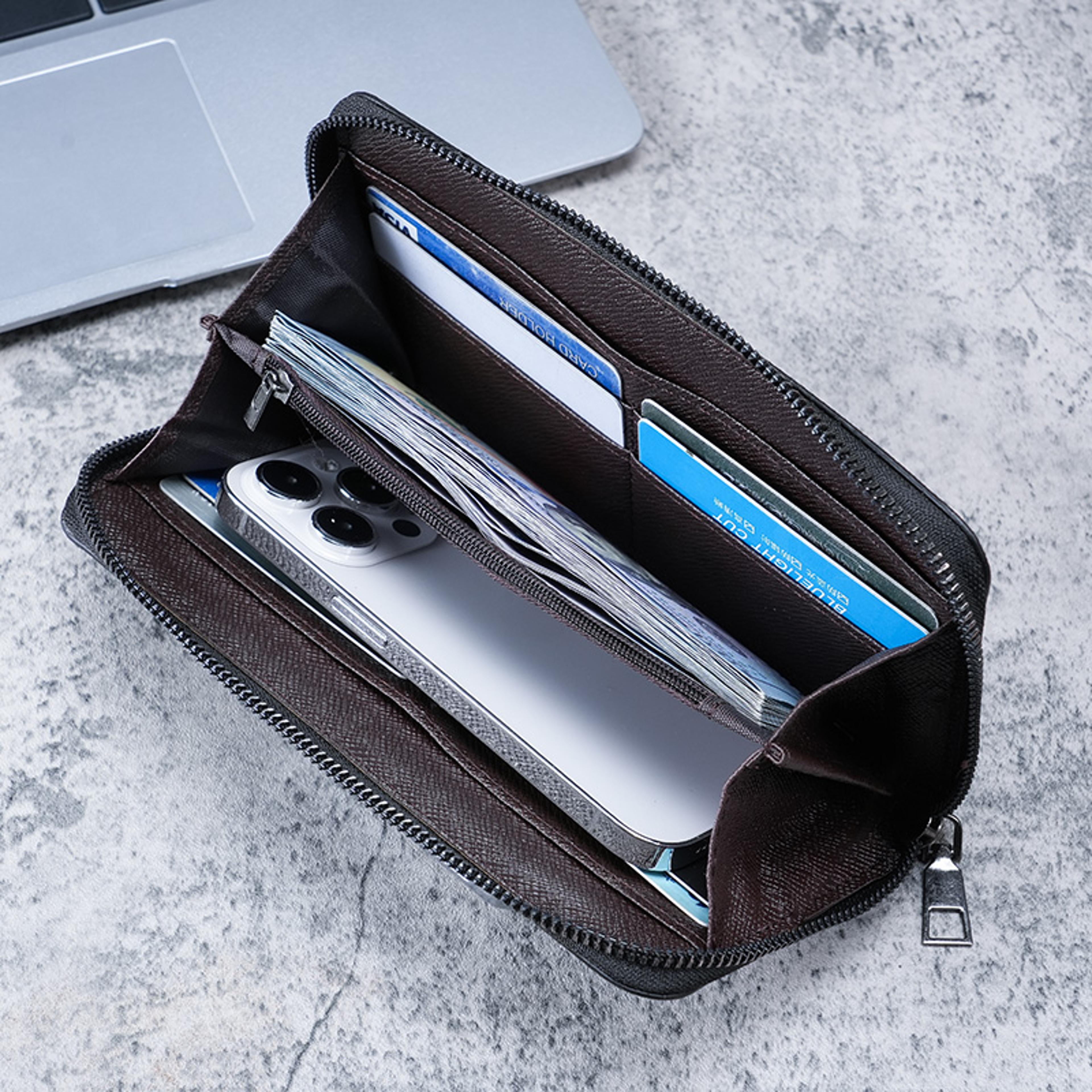 new mens long zipper wallet large capacity canvas multi card business clutch wallet