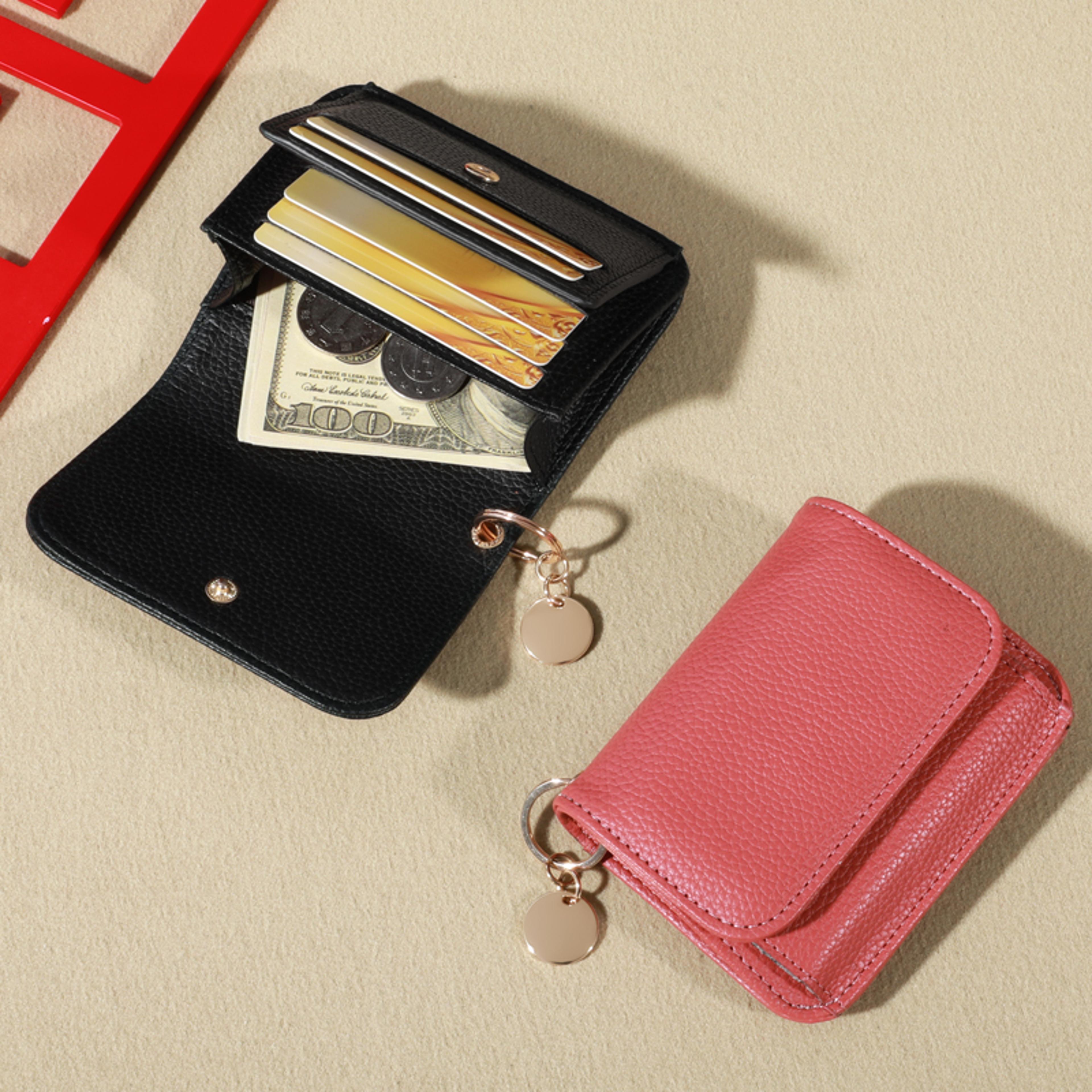 vintage solid color bifold wallet compact womens credit card & coin purse