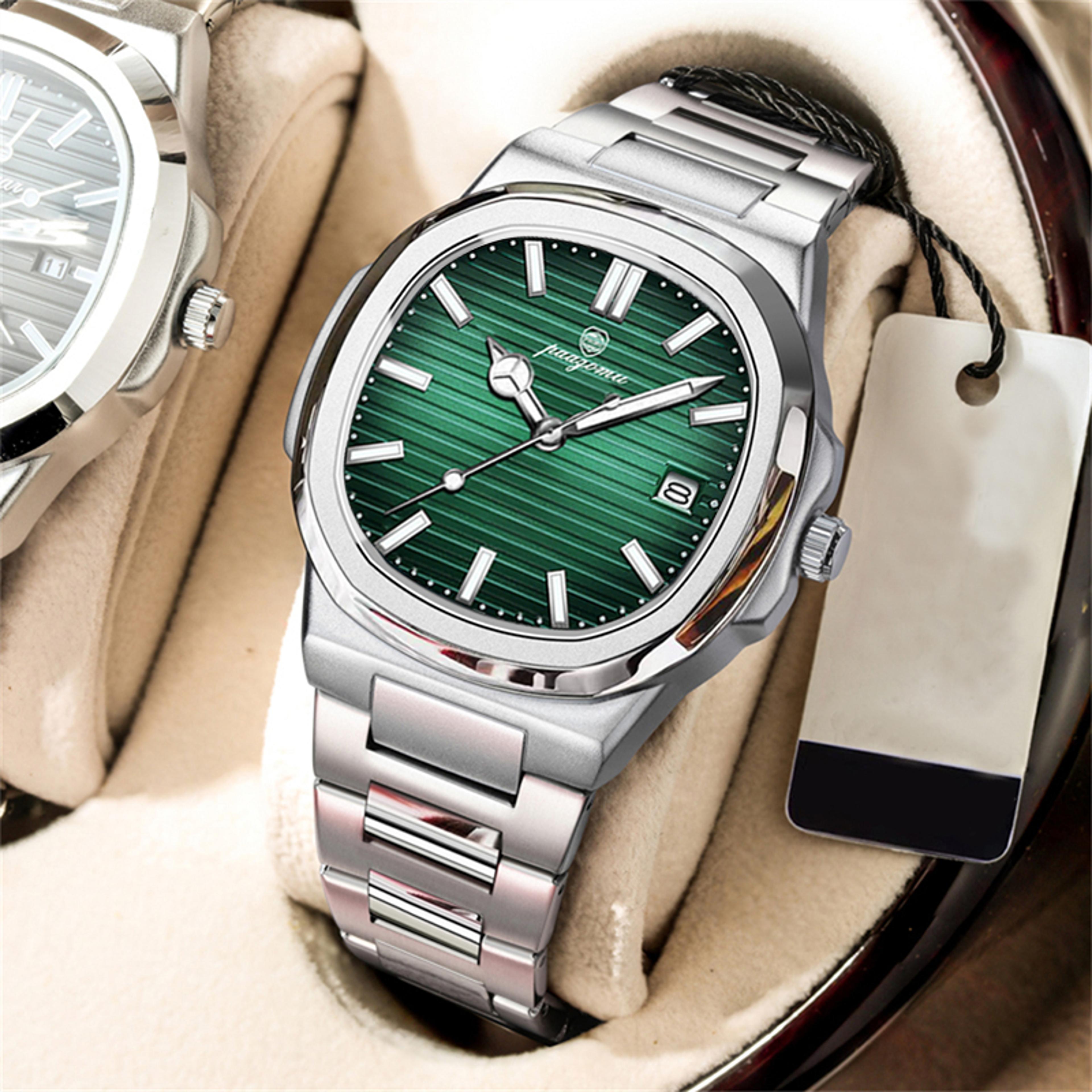 mens classic quartz watch with square dial waterproof & luminous date wristwatch