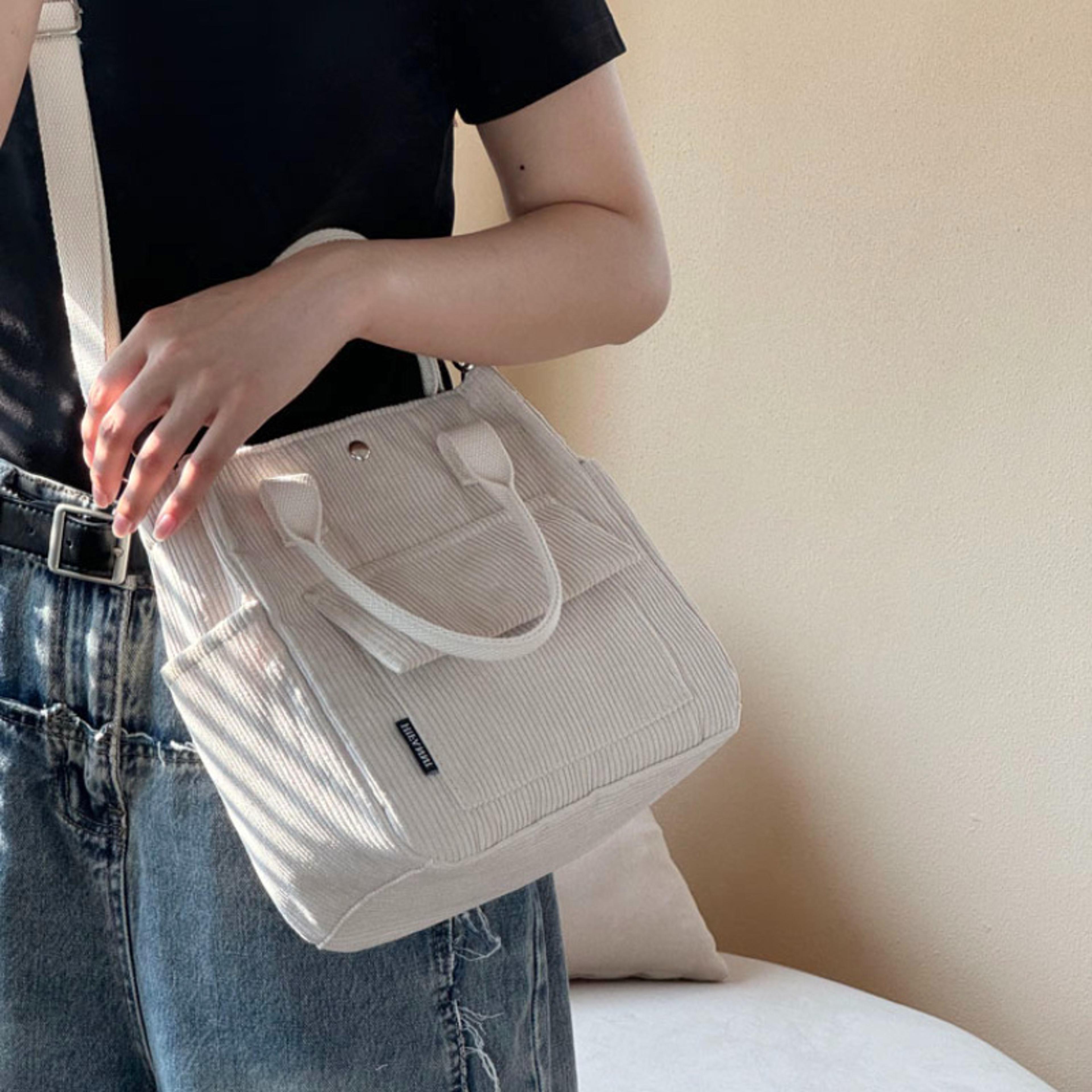hand washable corduroy tote bag with multiple pockets versatile crossbody & shoulder satchel for daily use