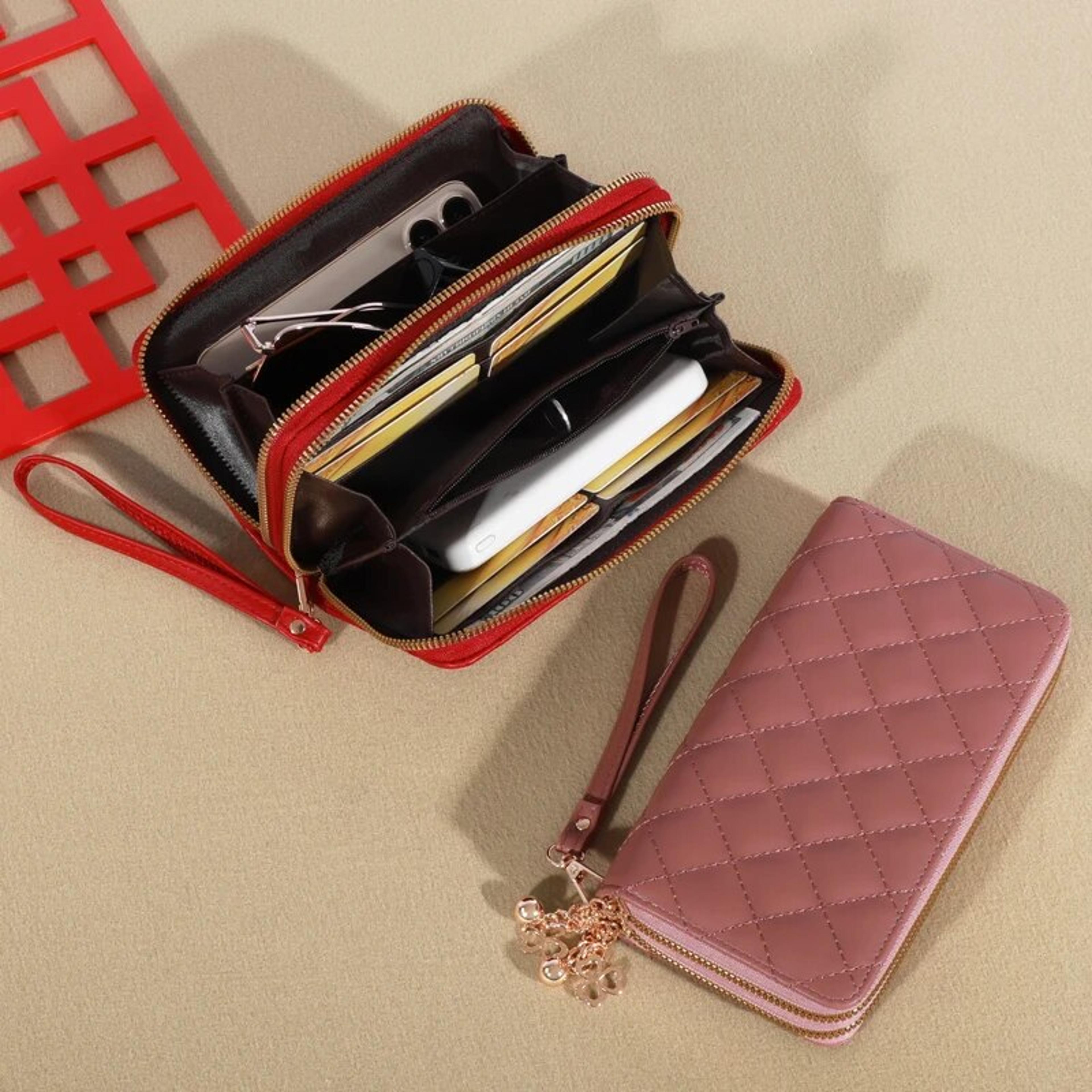 stylish long womens wallet with tassel coin holder double zipper pu leather clutch bag large capacity money clip