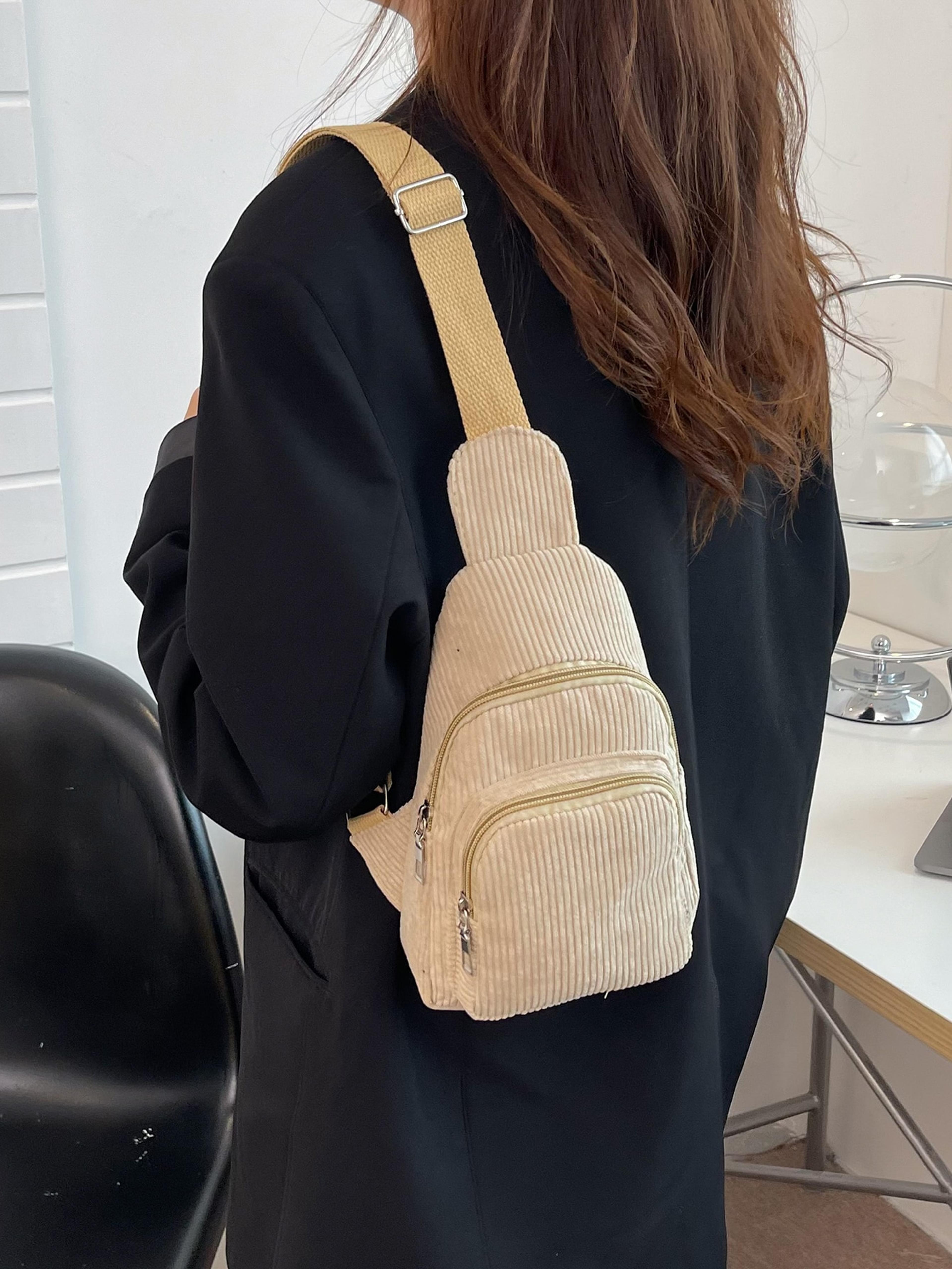 corduroy crossbody chest bag for women lightweight & soft korean style casual small waist bag versatile pure color