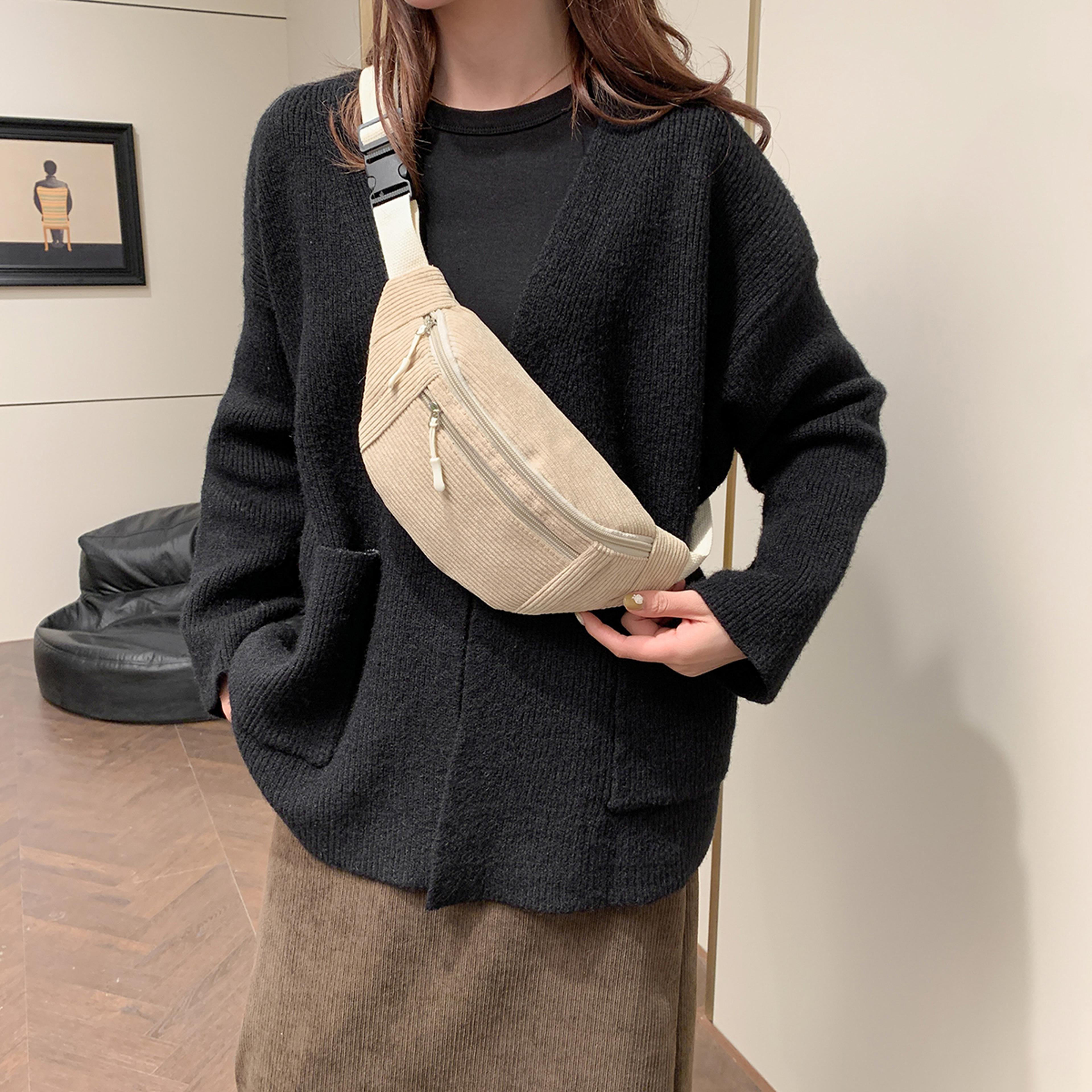 corduroy waist bag for women fashionable crossbody fanny pack chest & shoulder handbag perfect for phones travel &