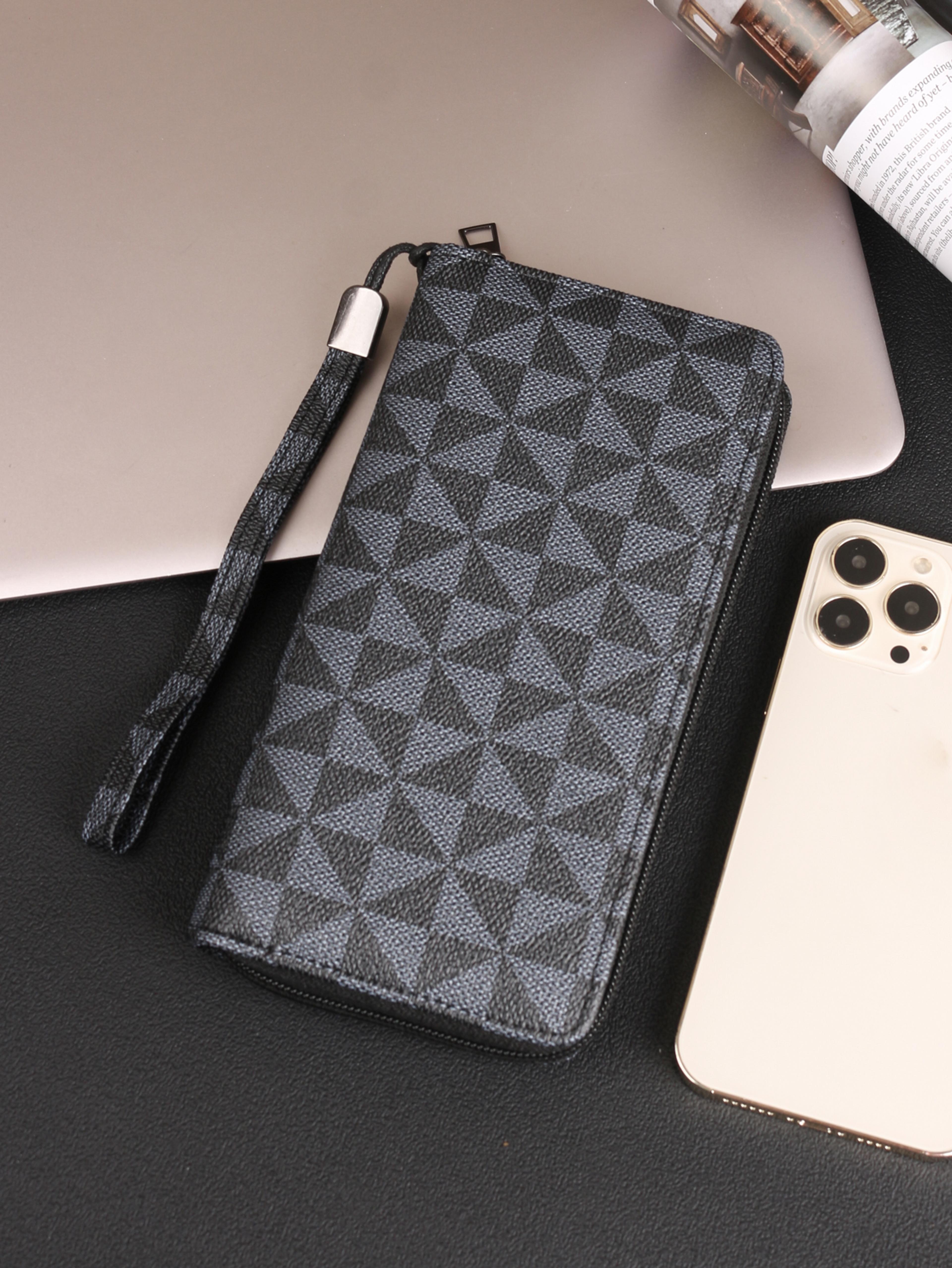 stylish minimalist mens wallet double zipper clutch with card slots & wristlet