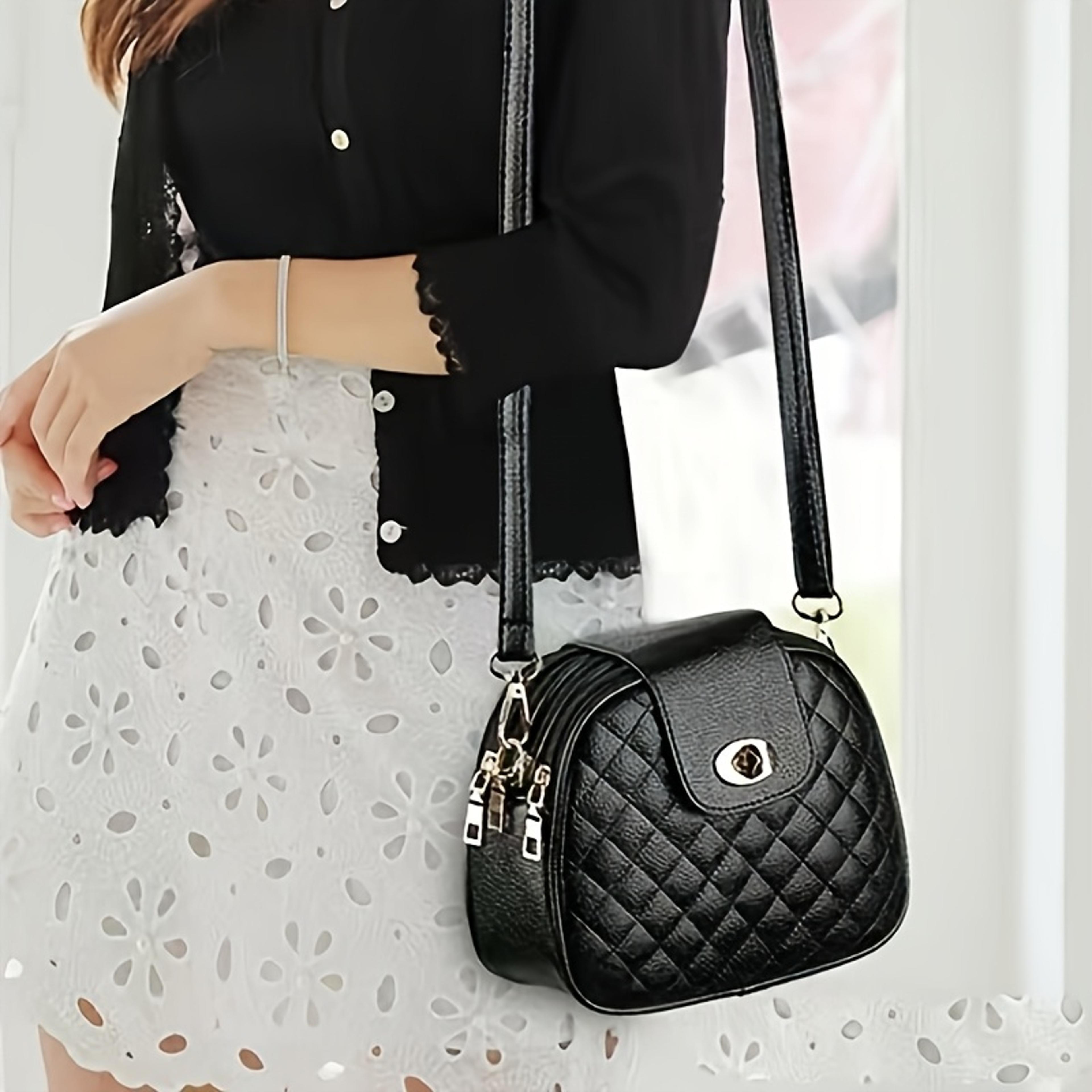 women stylish black crossbody bag with golden tone hardware polyester lining for everyday use work and travel