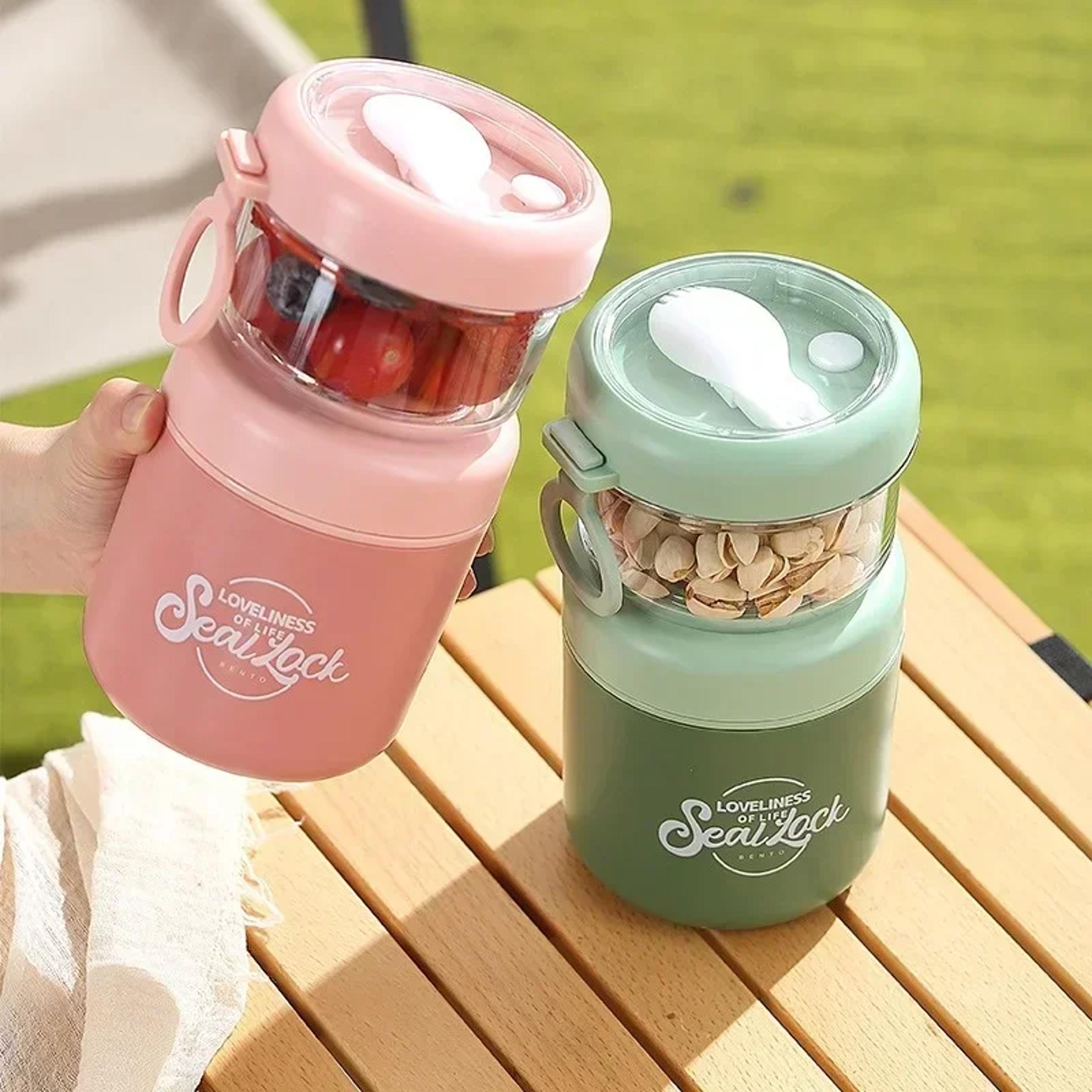 portable breakfast oatmeal cup stainless steel insulation lunch box with spoon and thermos for kids food storage conta