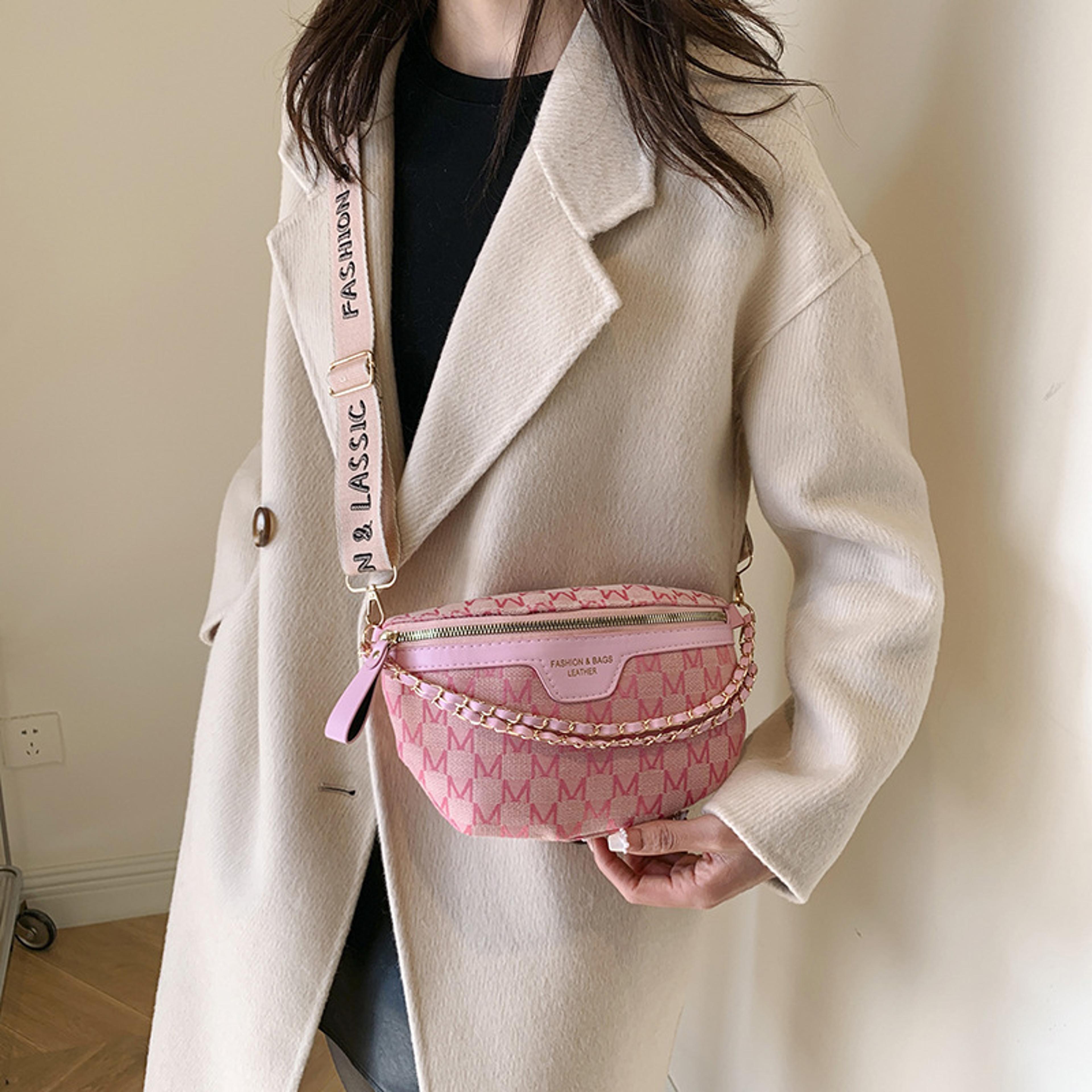 chic waist crossbody bag with dual chain stylish chest bag with wide strap