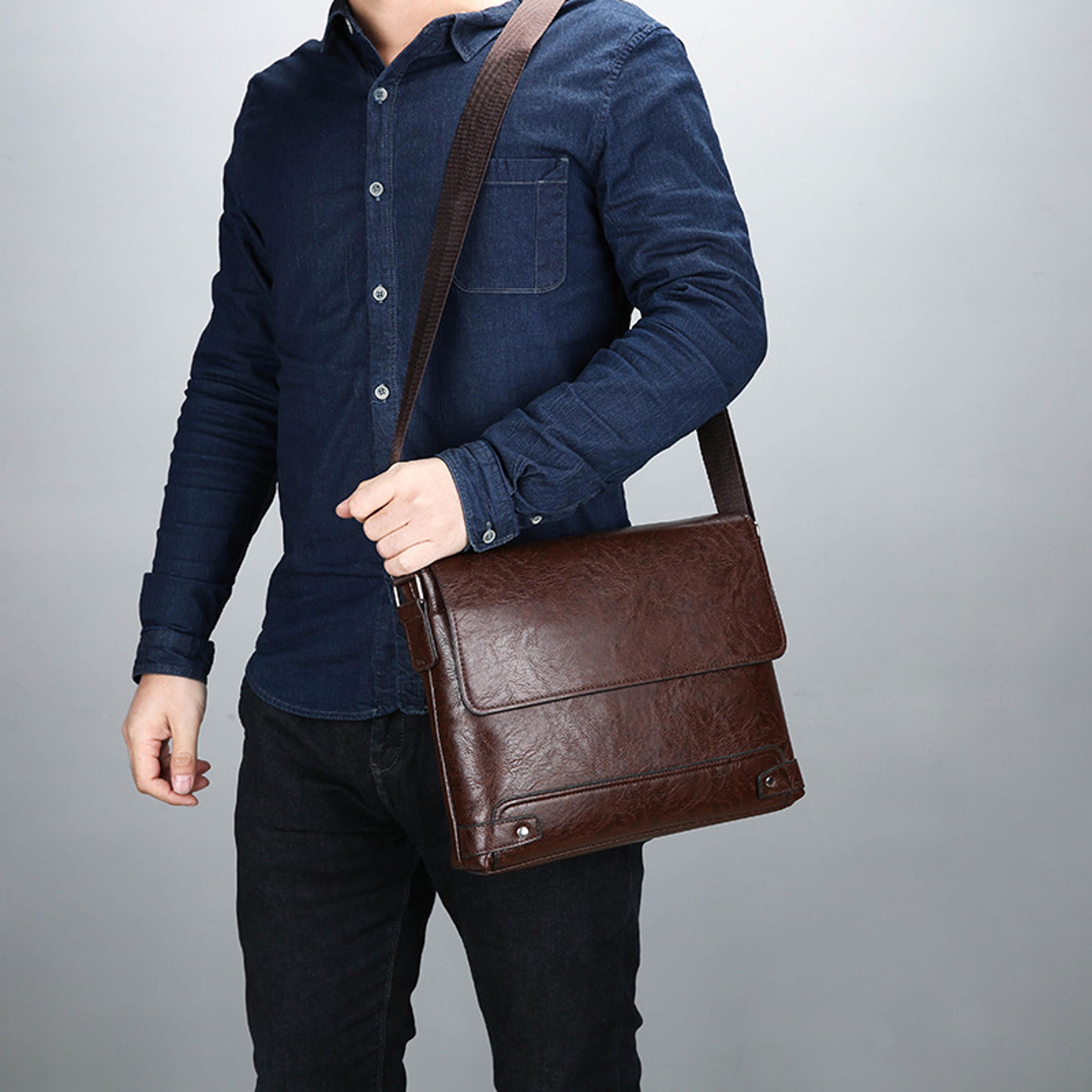 men's retro leather messenger bag casual business travel shoulder bag