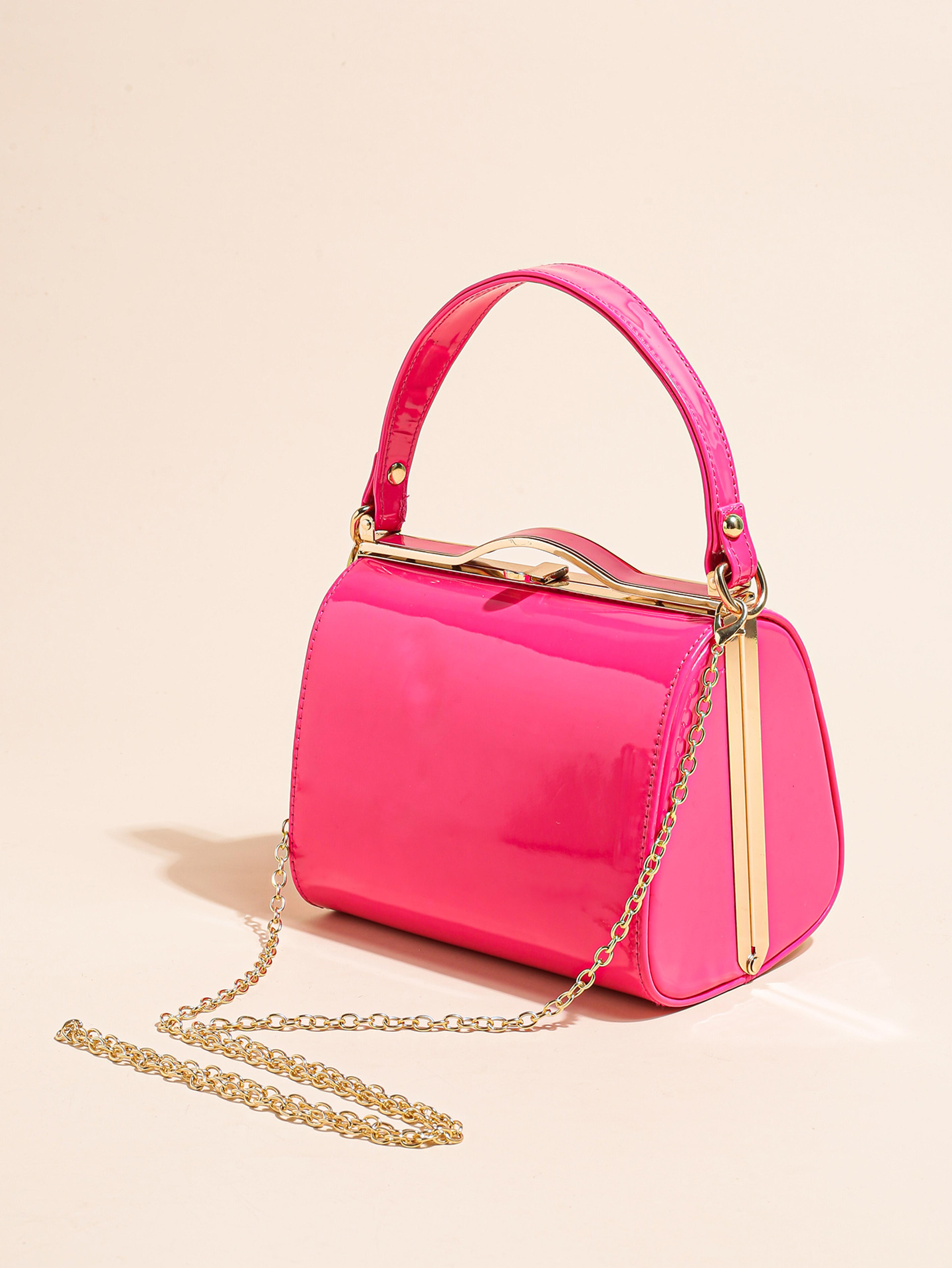 elegant pearlescent leather handheld dinner bag with hard shell clip