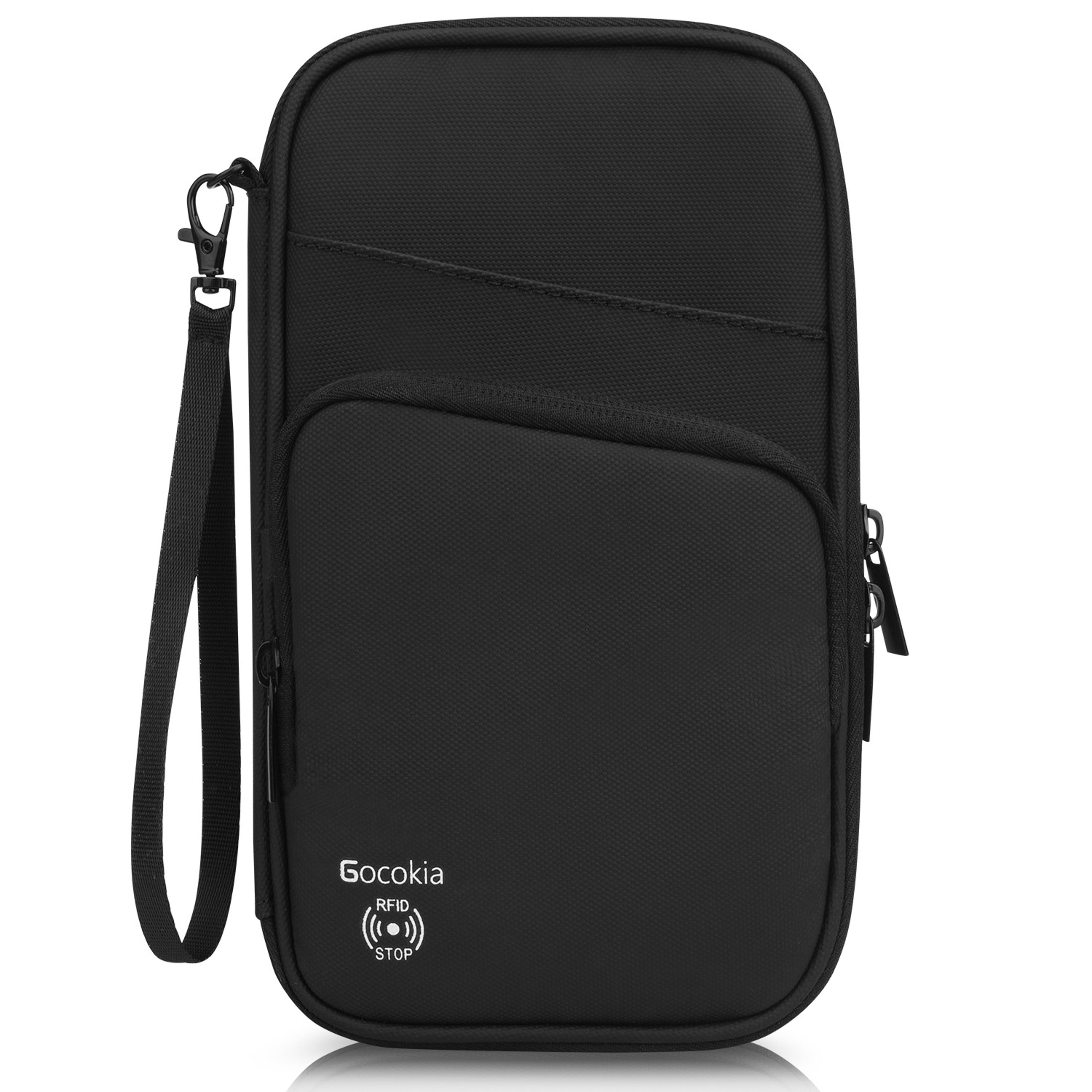 multi pocket travel wallet with shoulder strap family passport holder