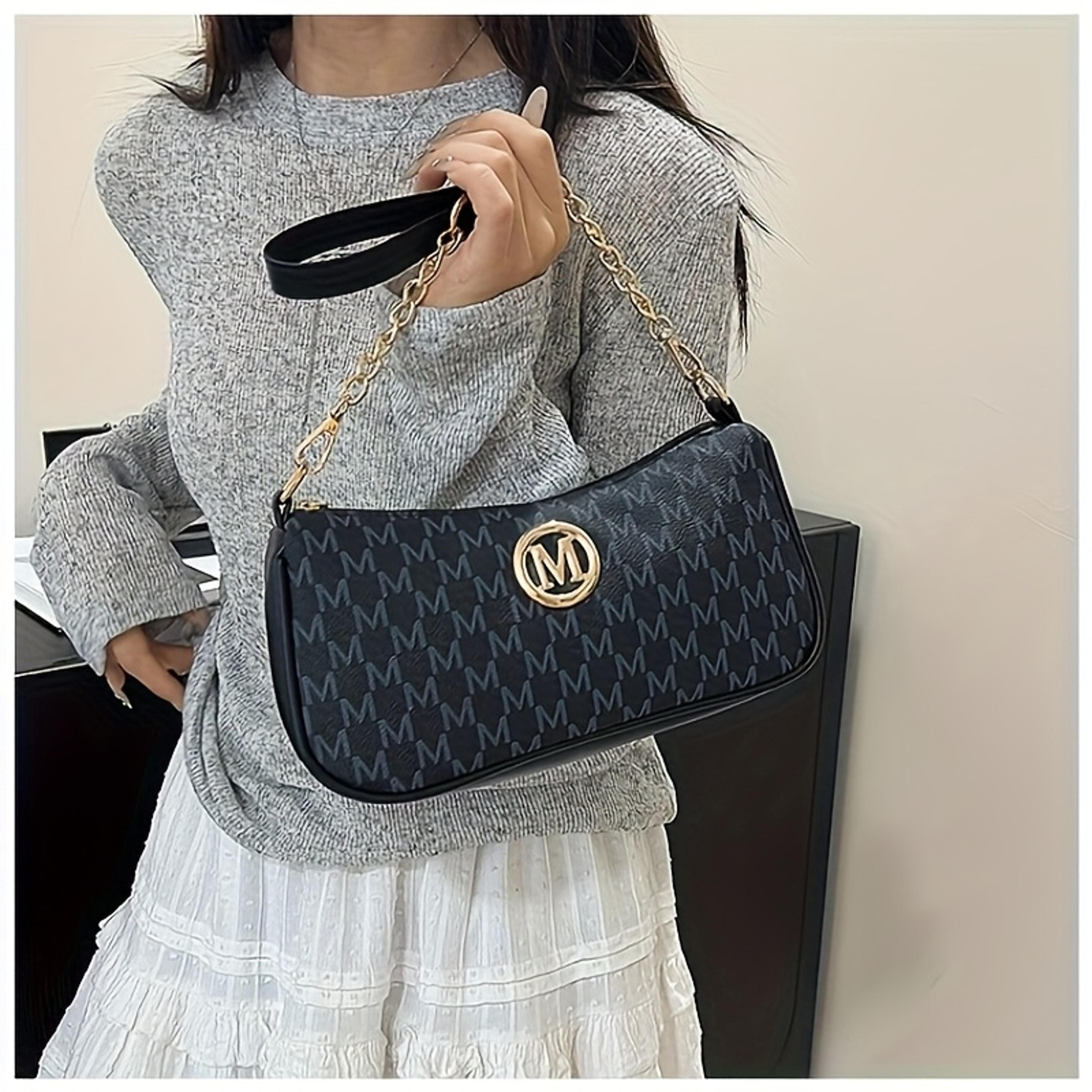vintage crossbody bag for teens with letter print and adjustable chain strap