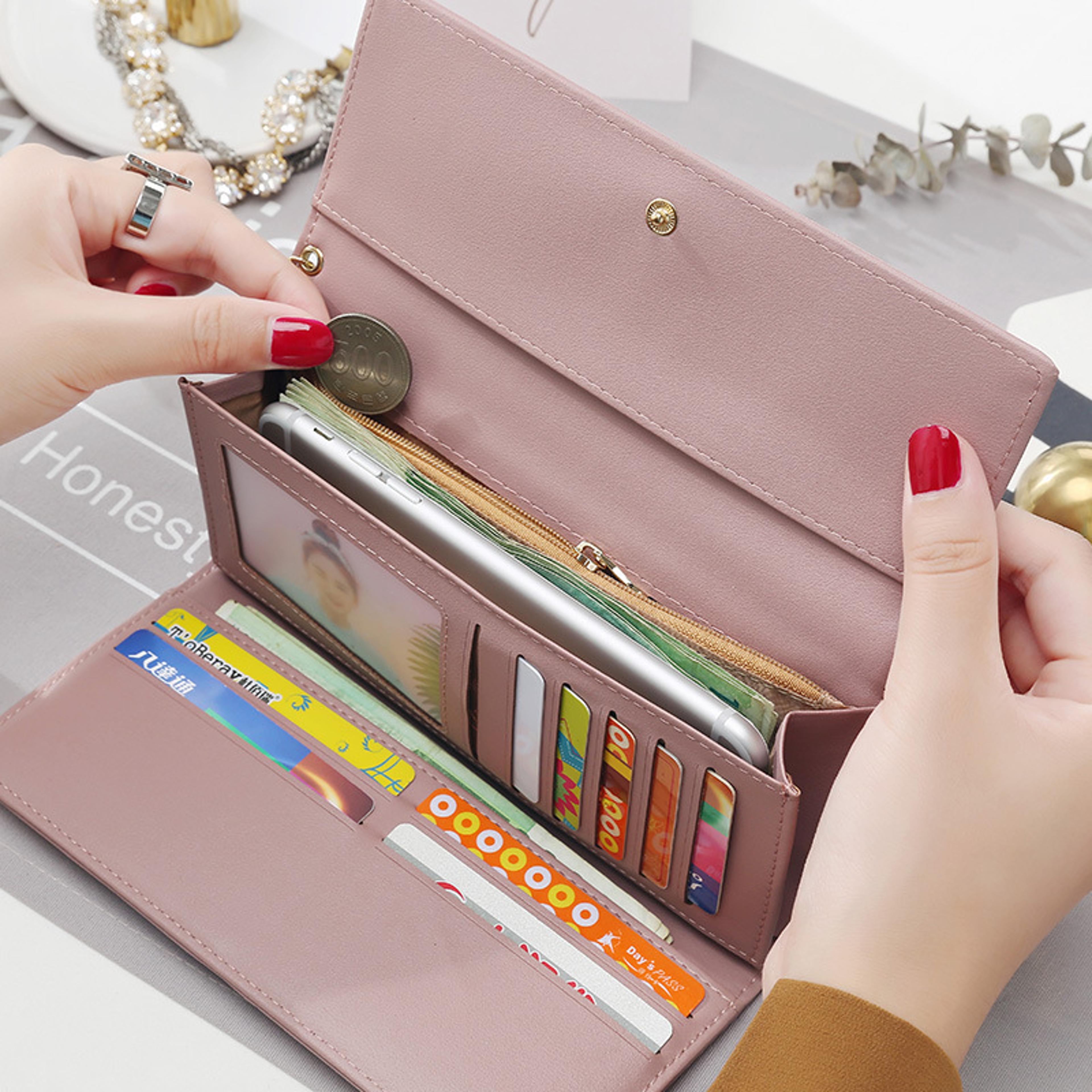 fashion womens long tri fold wallet purse fresh leather clutch with card holder stylish and practical