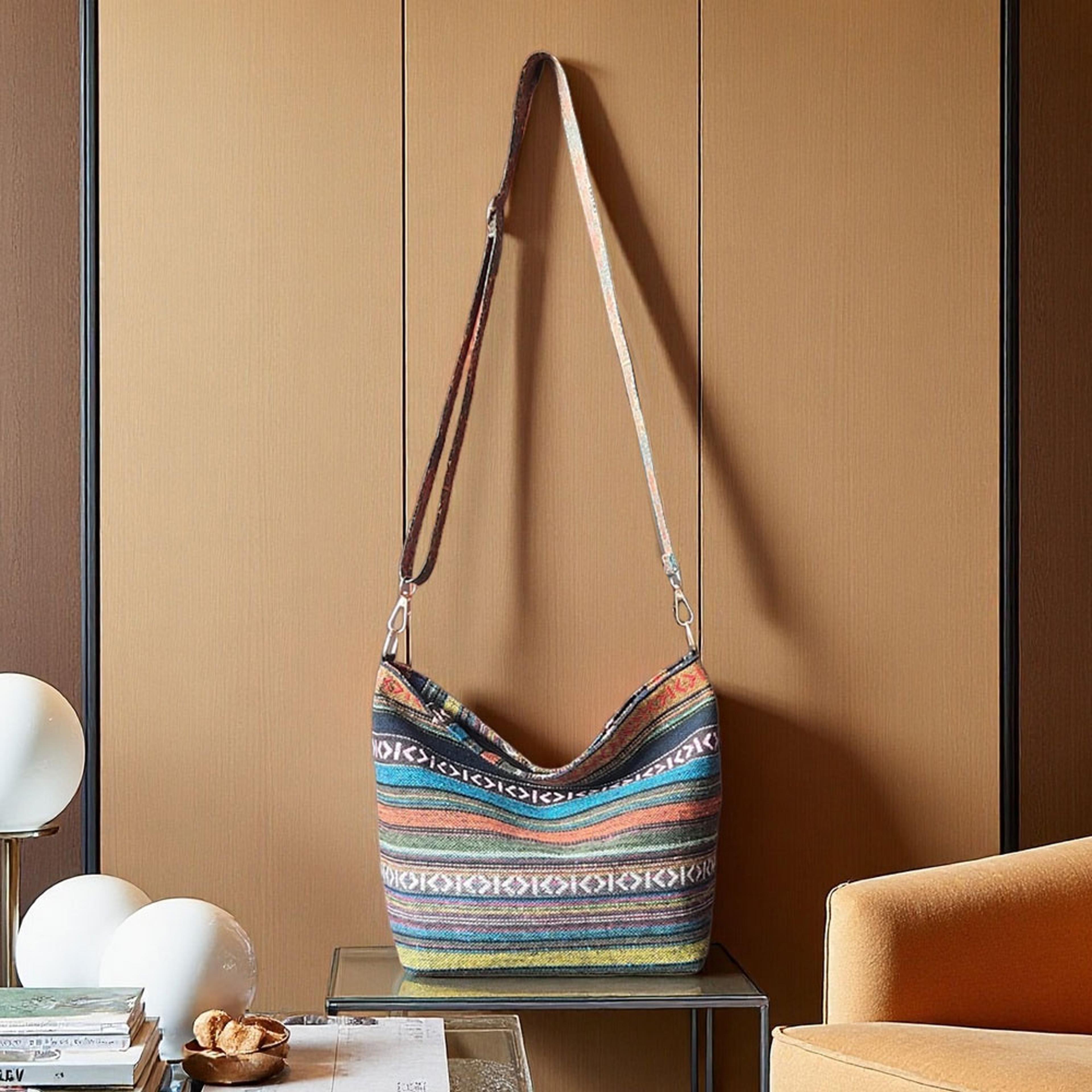 ethnic style women s bucket bag fashionable crossbody with wear resistant coarse fabric stripes