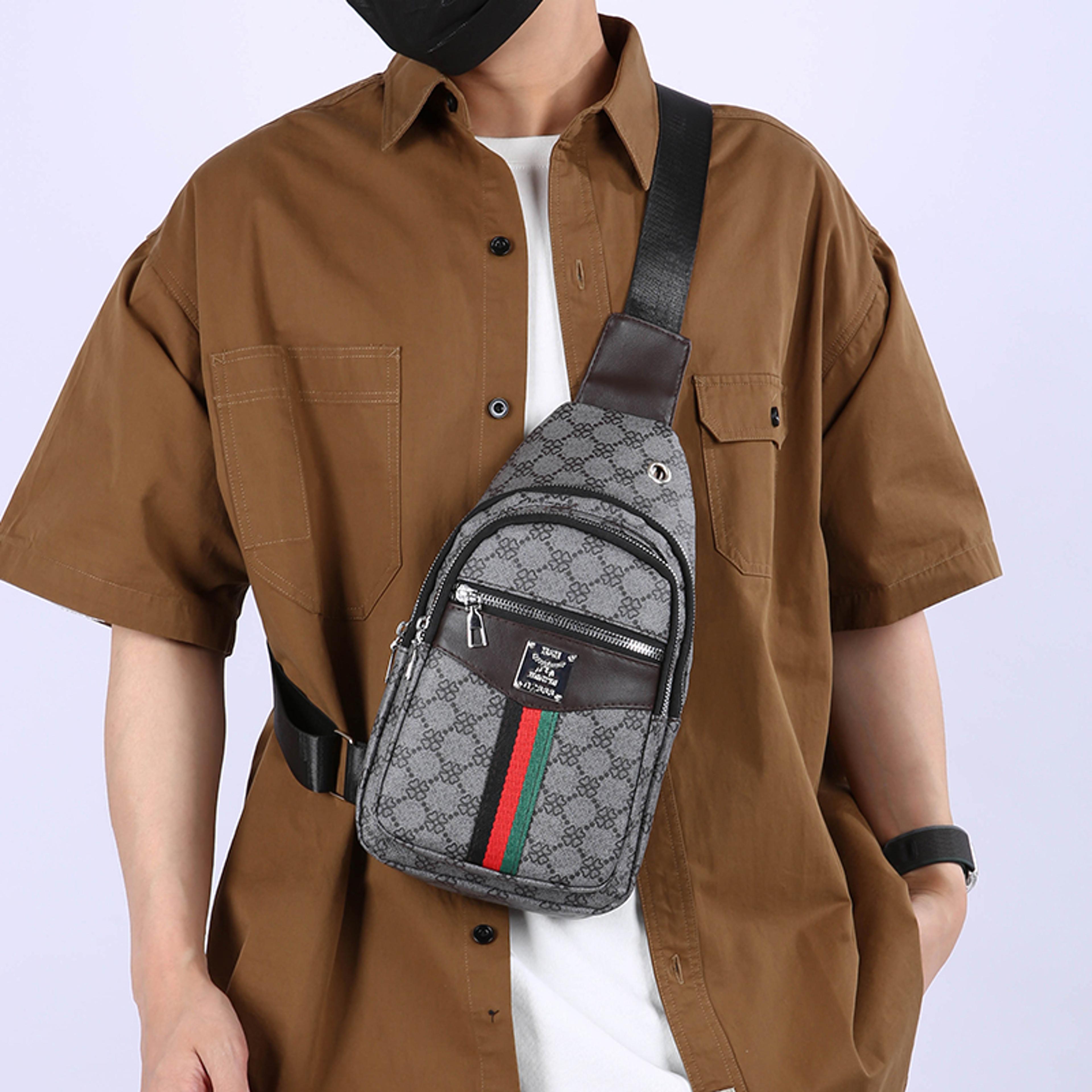 mens casual crossbody shoulder bag multi pocket lightweight chest bag with earphone holes