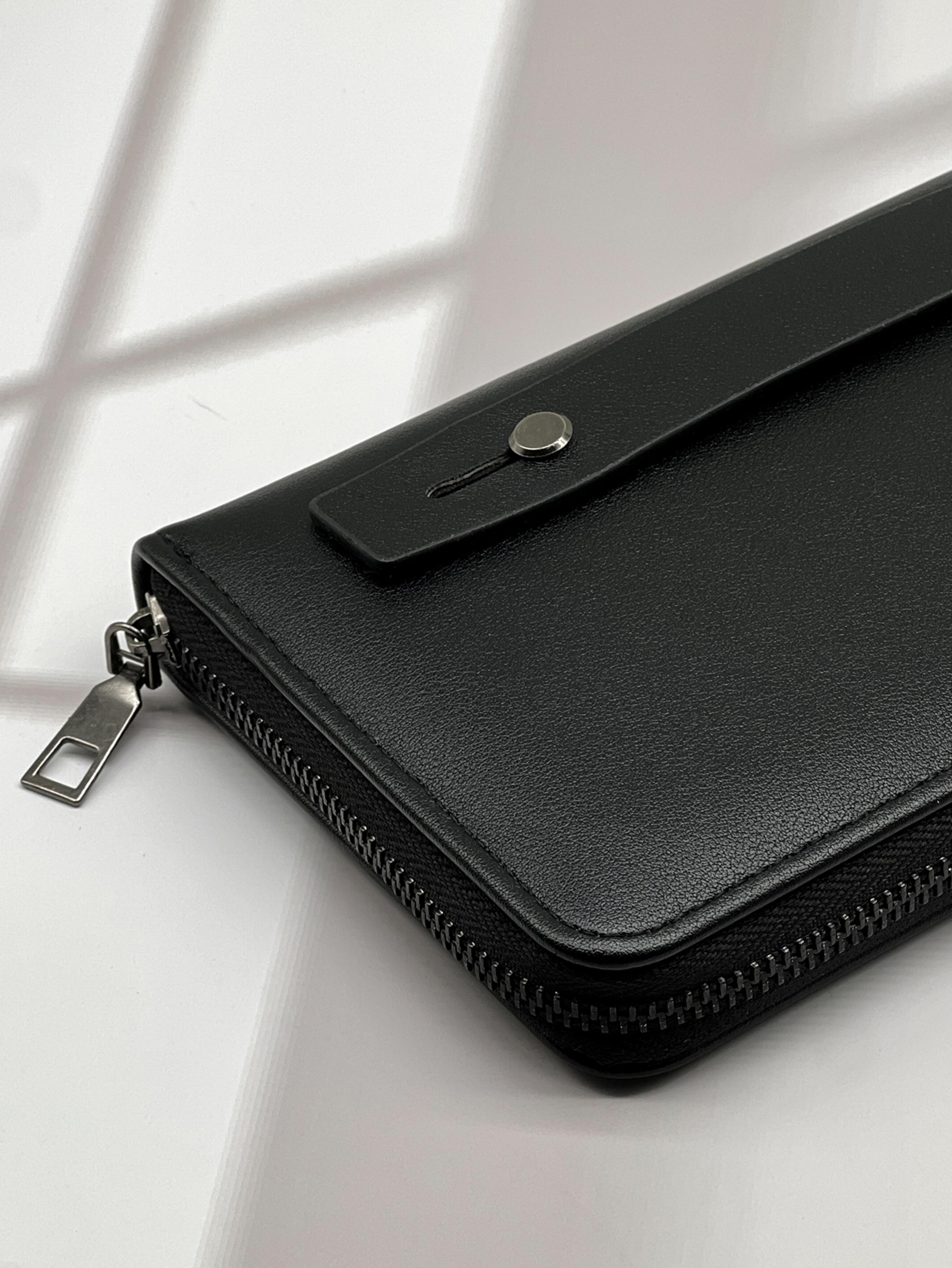 fashion simple black long wallet multi card large capacity & portable cell phone wallet