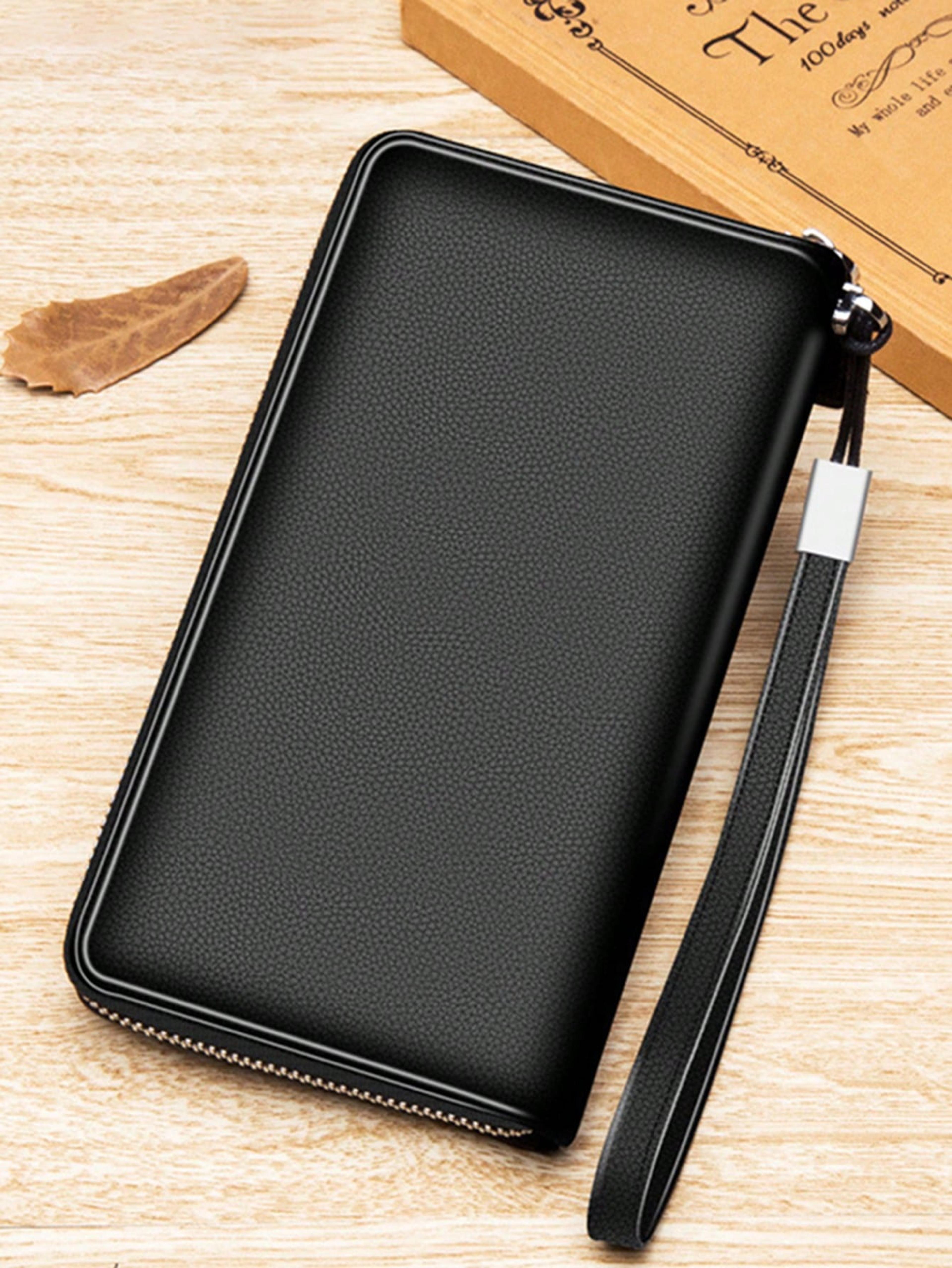 simple solid color long wallet business style multi card holder portable mobile wallet for men & women